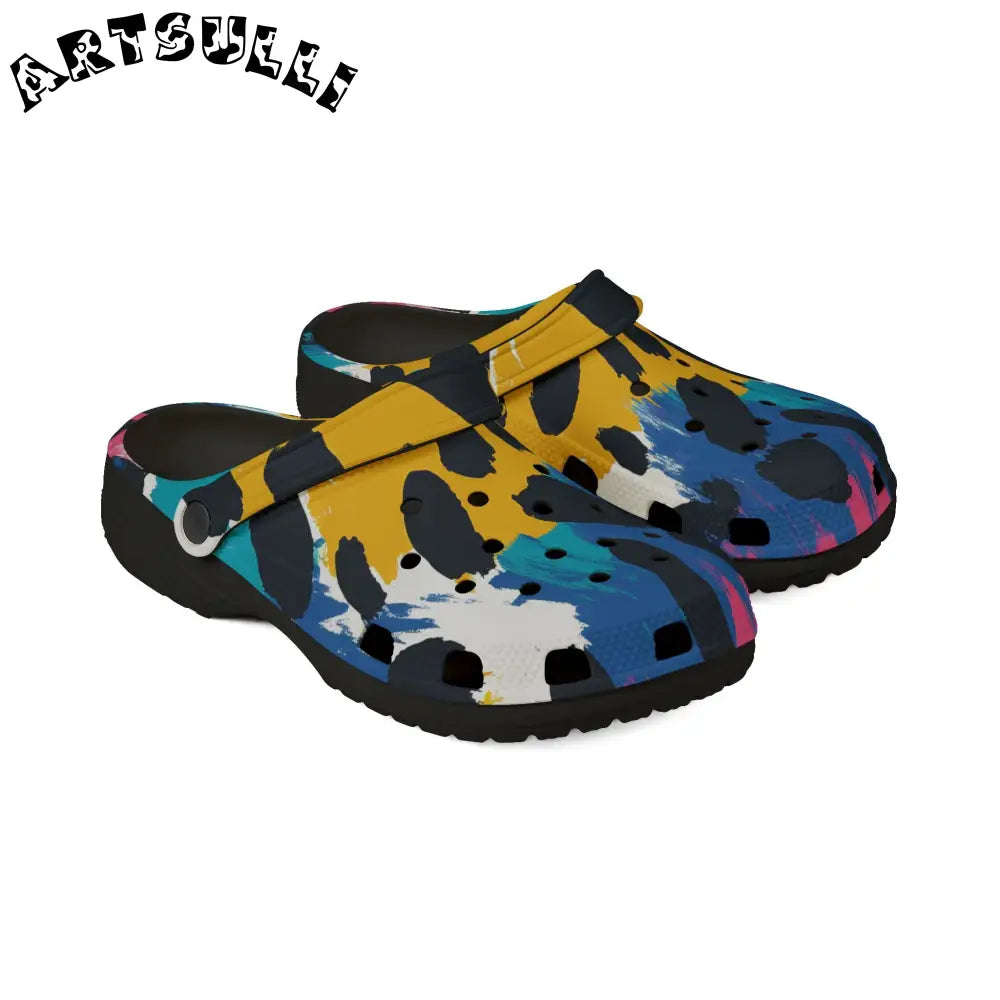 Abstract Paint Brush Strokes Comfort Clogs, Artsulli - Art is Long, Life is Short, Shoes, , , , , , , 