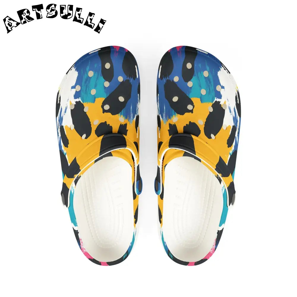 Abstract Paint Brush Strokes Comfort Clogs, Artsulli - Art is Long, Life is Short, Shoes, Size, US 6 (Women's), Color, White, , , 21680355447087522228