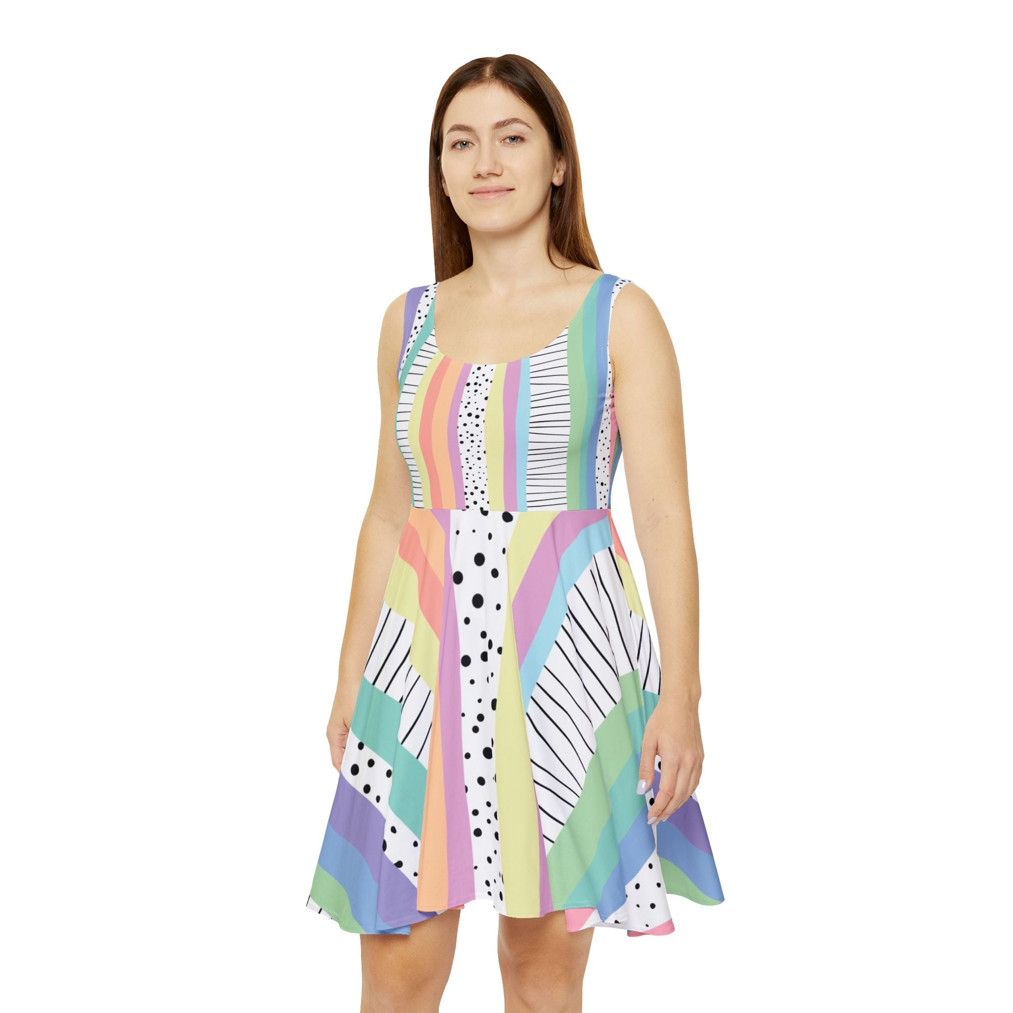 Abstract Pastel Rainbow Skater Dress, Artsulli - Art is Long, Life is Short, All Over Prints, , , , , , , 