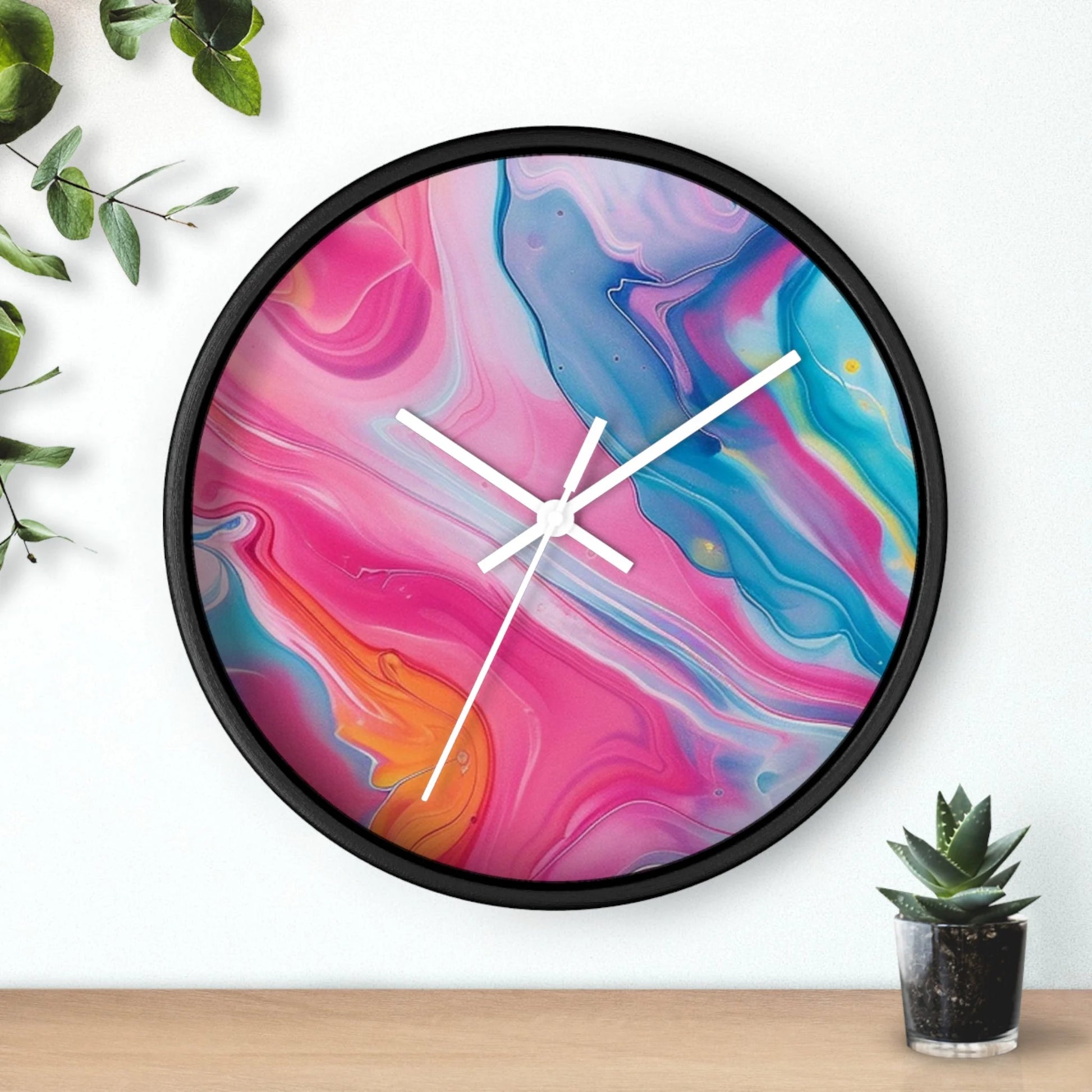 Printify Abstract Pink and Blue Swirl Wall Clock 2025