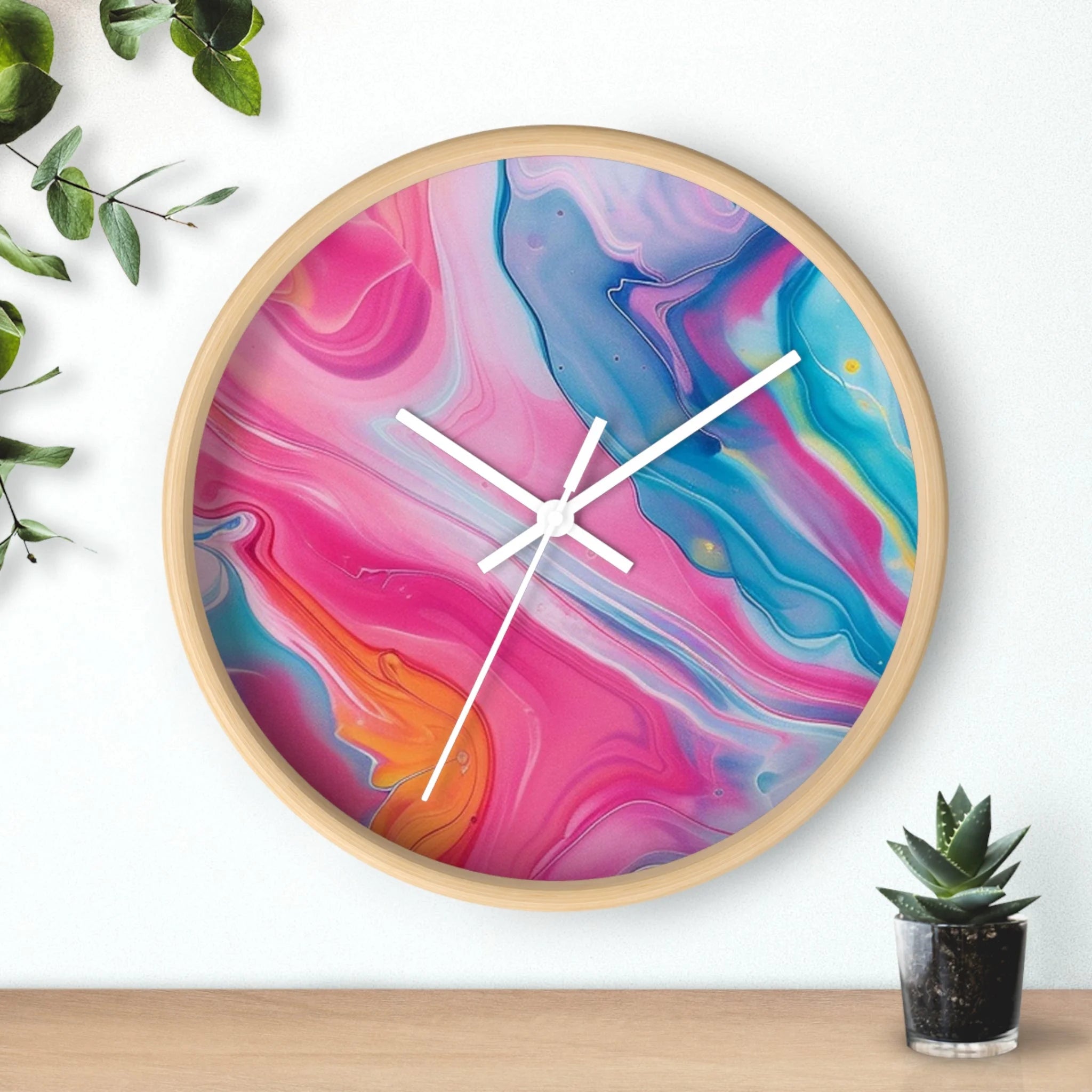 Printify Abstract Pink and Blue Swirl Wall Clock 2025