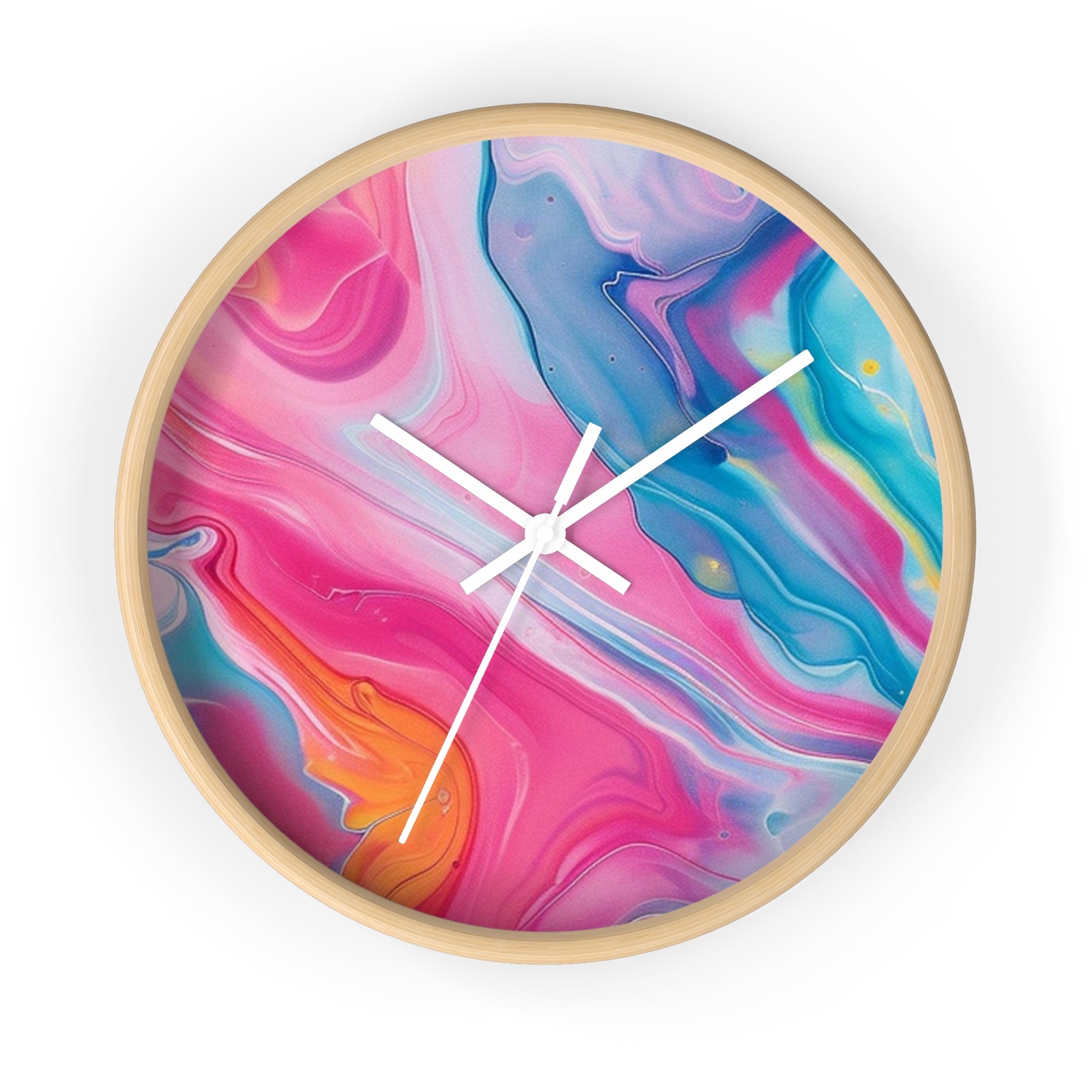 Abstract Pink and Blue Swirl Wall Clock, Artsulli - Art is Long, Life is Short, Home Decor, Color, Wooden Base, Hands, White, Size, 10", 17292459689789151694