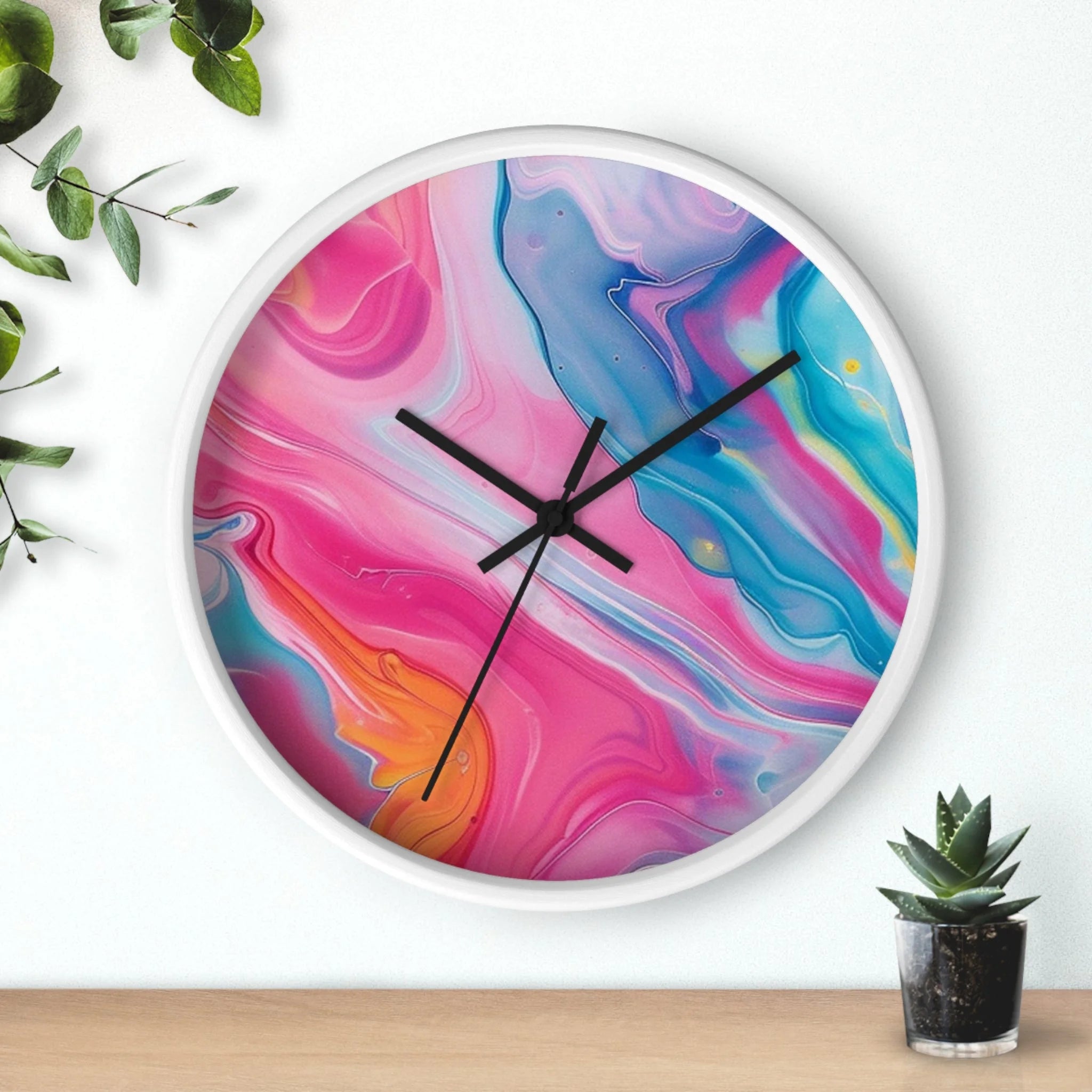 Printify Abstract Pink and Blue Swirl Wall Clock 2025