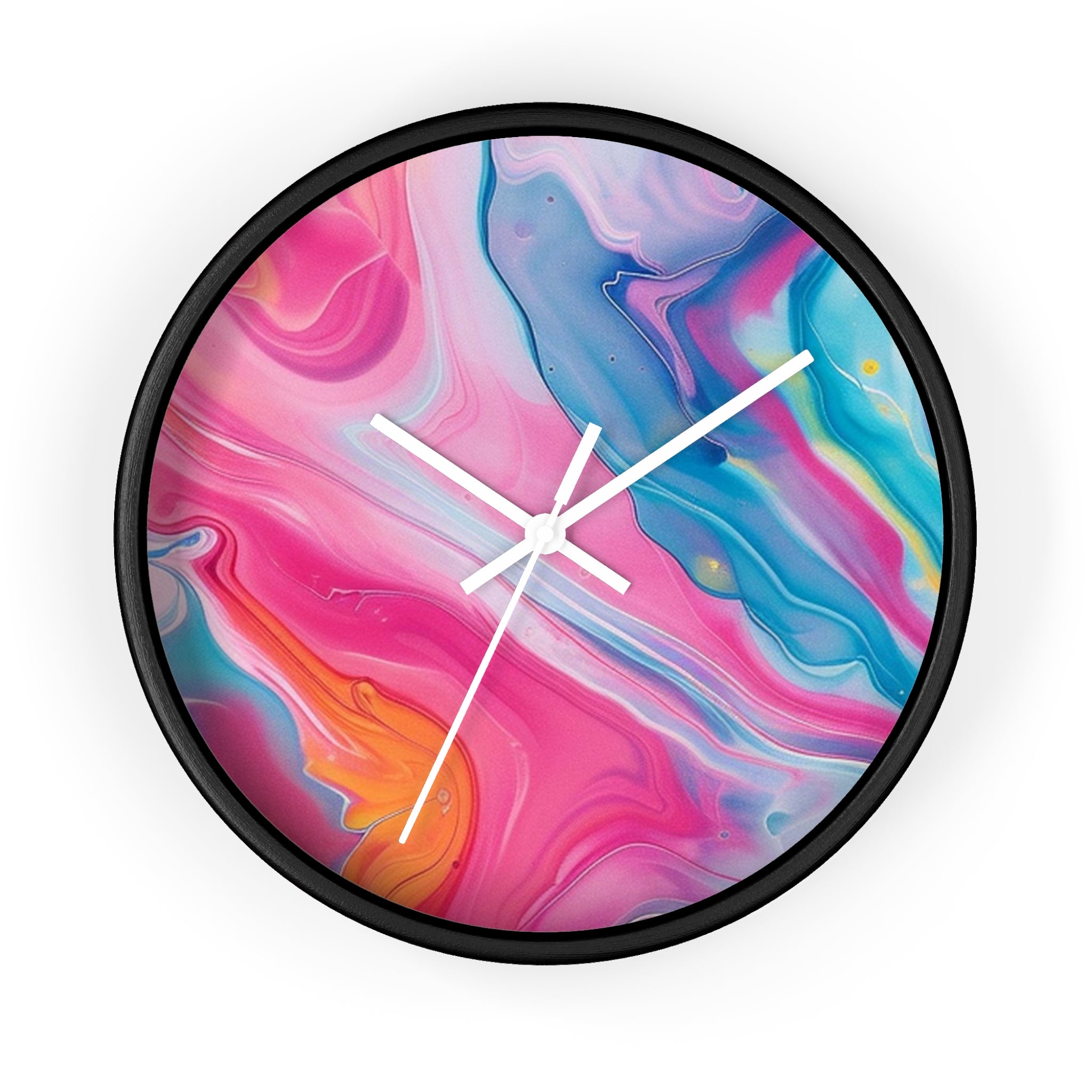 Abstract Pink and Blue Swirl Wall Clock, Artsulli - Art is Long, Life is Short, Home Decor, Color, Black Base, Hands, White, Size, 10", 27469291274069599438