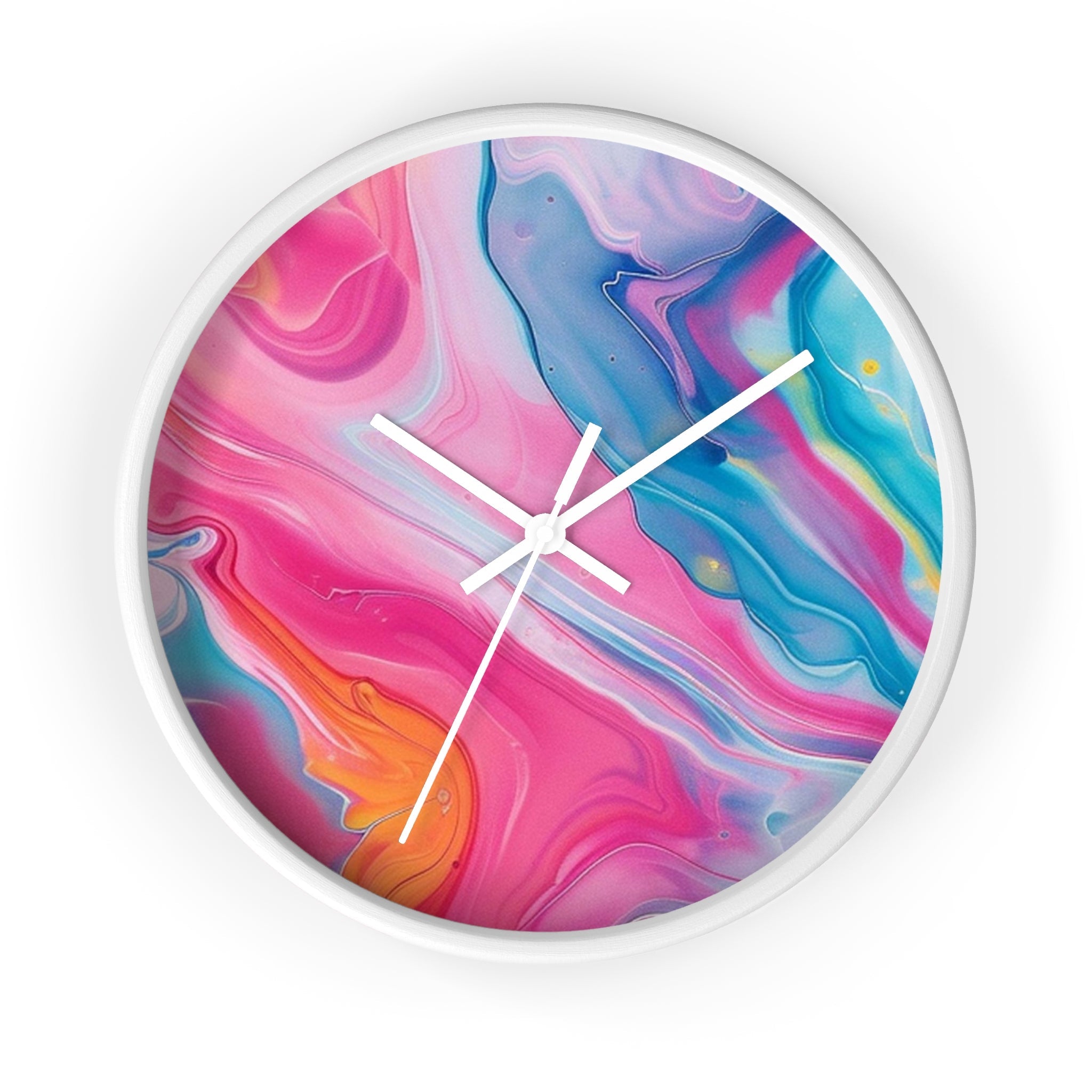 Abstract Pink and Blue Swirl Wall Clock, Artsulli - Art is Long, Life is Short, Home Decor, Color, White Base, Hands, White, Size, 10", 26868088777079839014