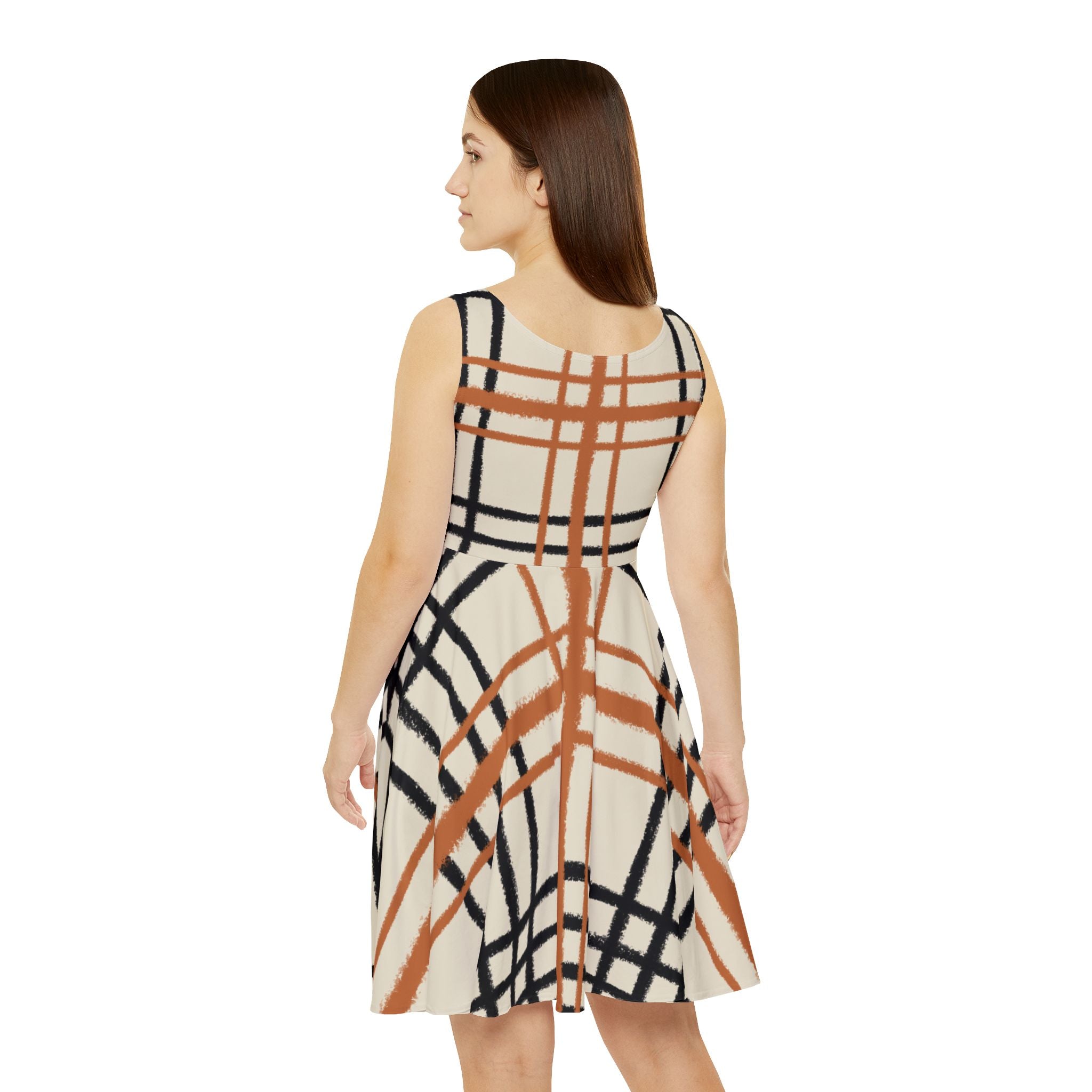 Abstract Plaid Sleeveless Skater Dress, Artsulli - Art is Long, Life is Short, All Over Prints, , , , , , , 