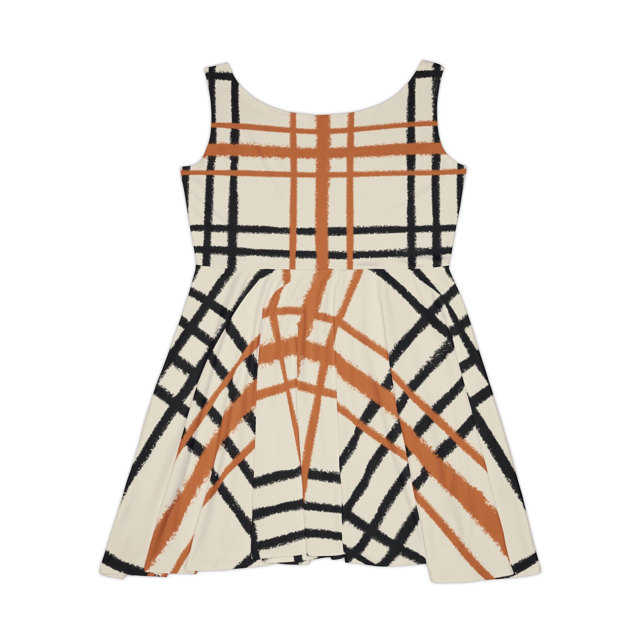 Abstract Plaid Sleeveless Skater Dress, Artsulli - Art is Long, Life is Short, All Over Prints, , , , , , , 