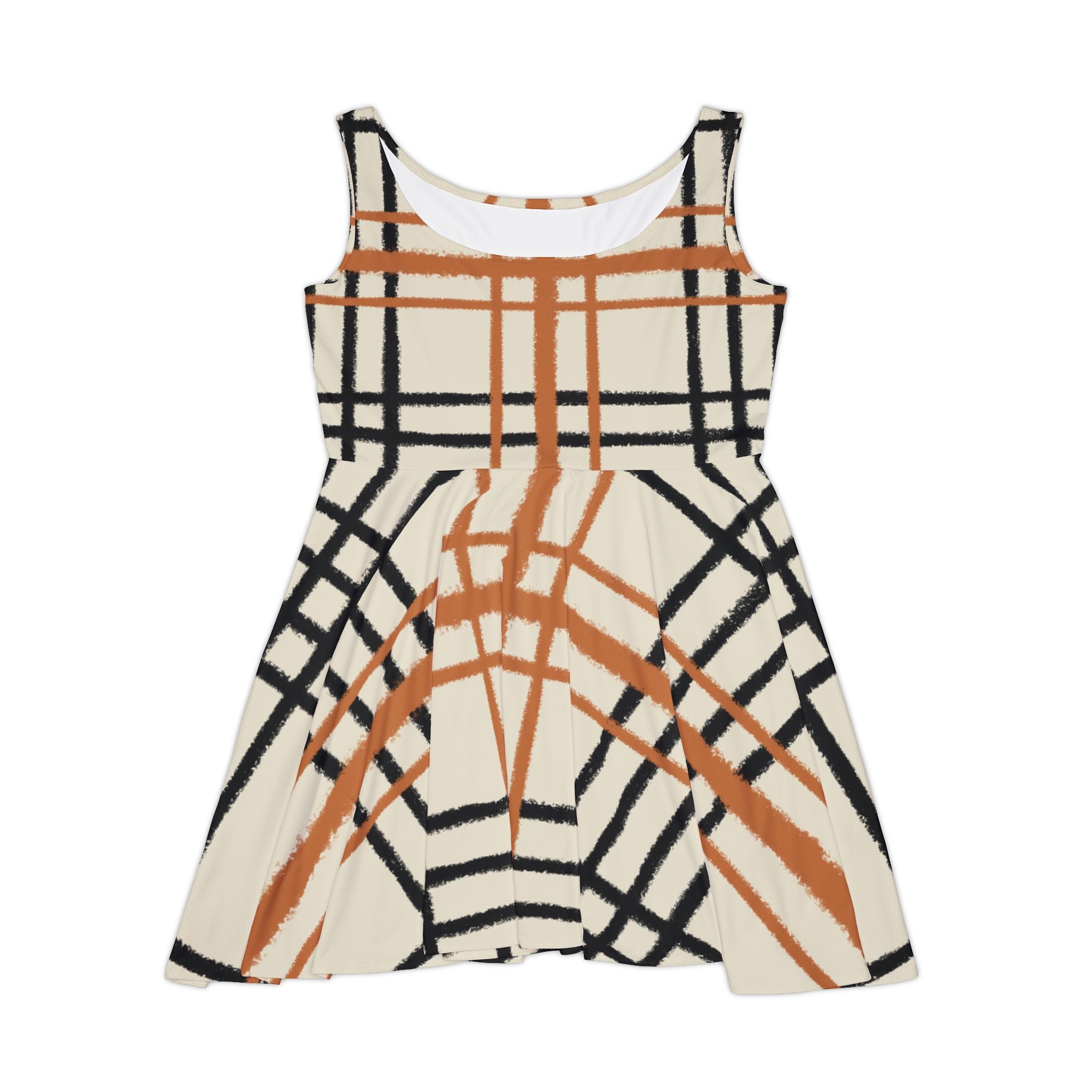 Abstract Plaid Sleeveless Skater Dress, Artsulli - Art is Long, Life is Short, All Over Prints, Size, XS, , , , , 32565976876257331829
