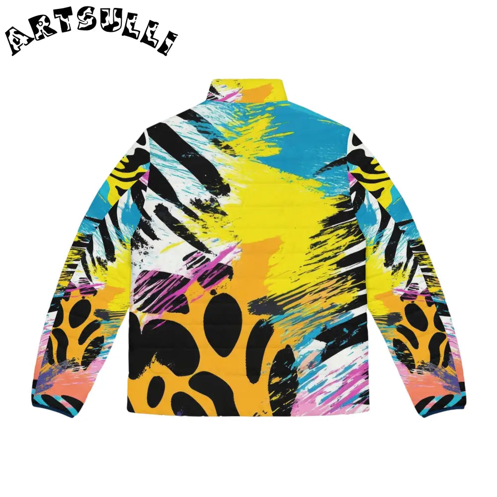 Abstract Print Puffer Jacket with Quilted Lining, Artsulli - Art is Long, Life is Short, All Over Prints, , , , , , , 