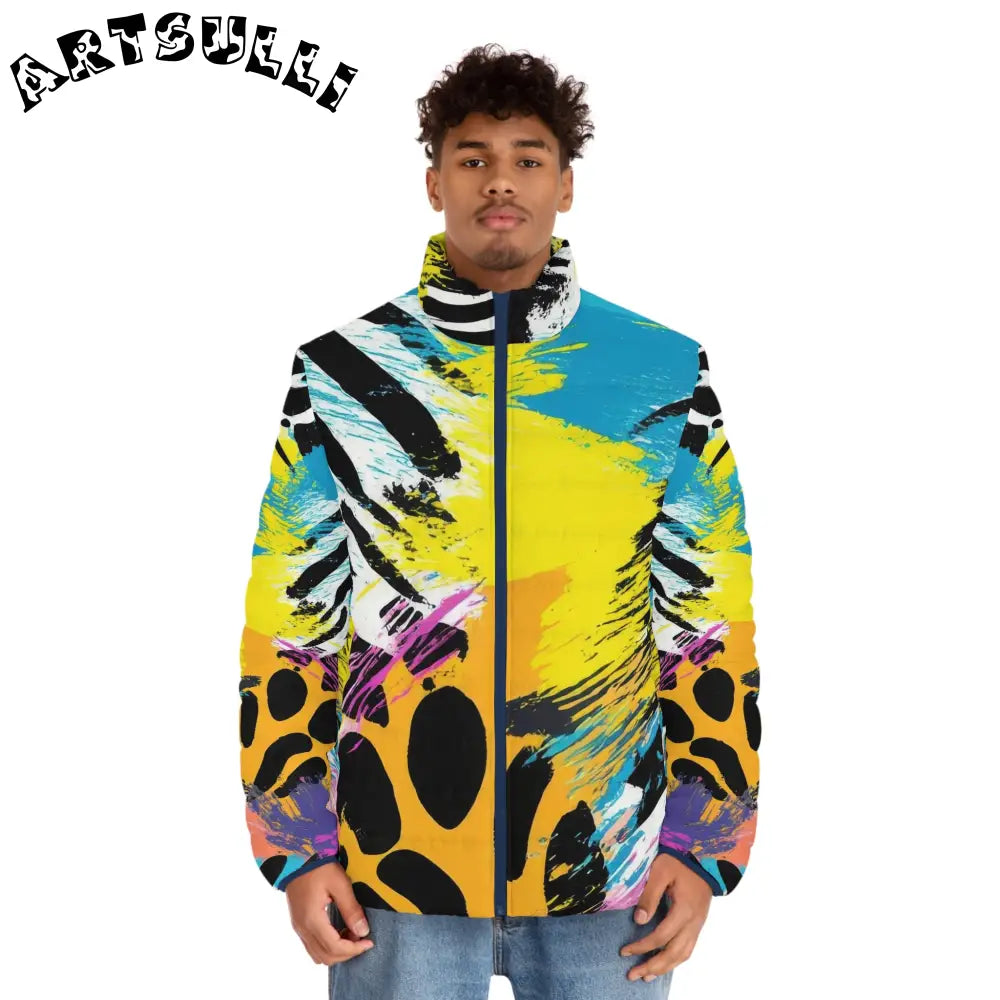 Abstract Print Puffer Jacket with Quilted Lining, Artsulli - Art is Long, Life is Short, All Over Prints, , , , , , , 