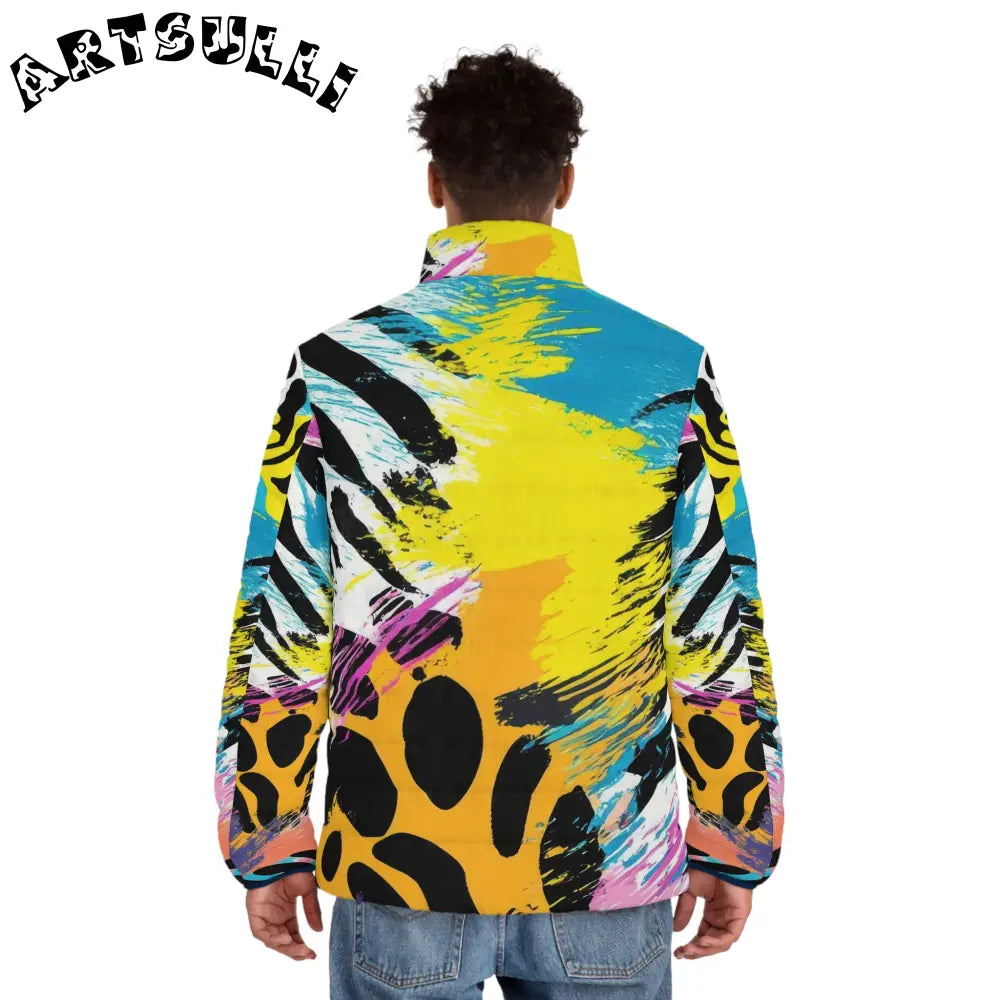 Abstract Print Puffer Jacket with Quilted Lining, Artsulli - Art is Long, Life is Short, All Over Prints, , , , , , , 