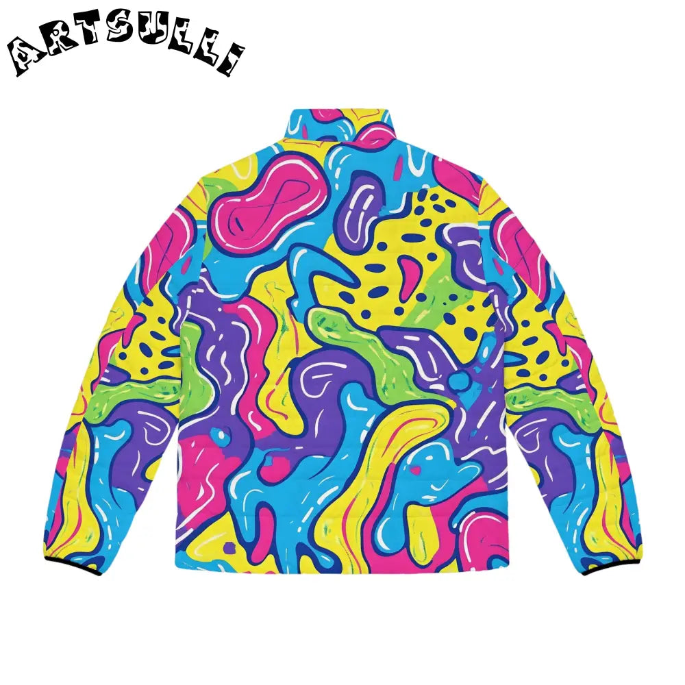 Abstract Print Quilted Puffer Jacket, Artsulli - Art is Long, Life is Short, All Over Prints, , , , , , , 