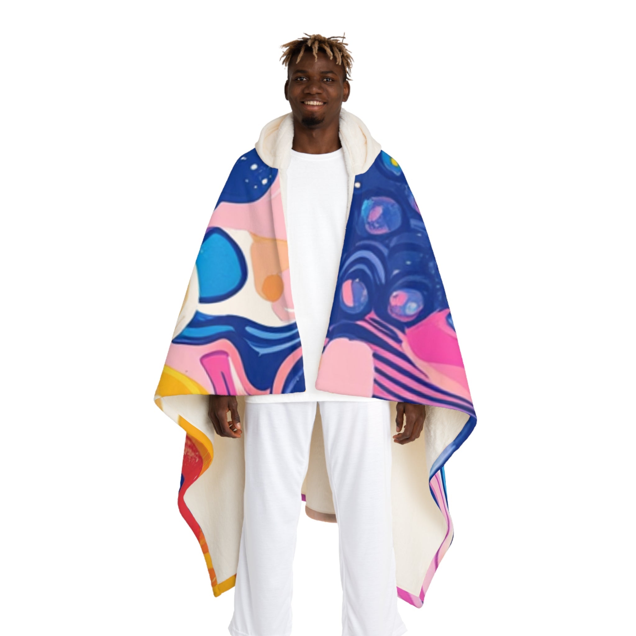 Abstract Sherpa Hooded Fleece Blanket, Artsulli - Art is Long, Life is Short, All Over Prints, Size, One size, Color, Cream, , , 41037758783223606124