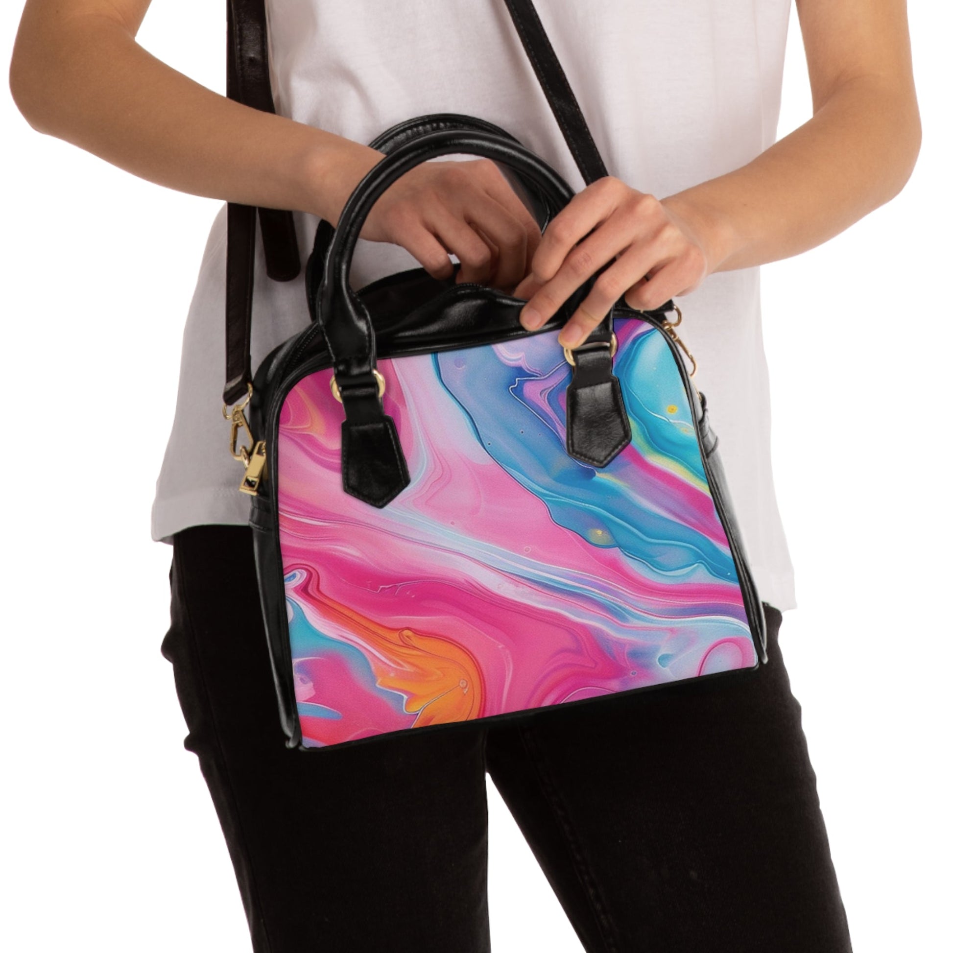 Abstract Swirl Black Leather Handbag, Artsulli - Art is Long, Life is Short, Bags, , , , , , , 
