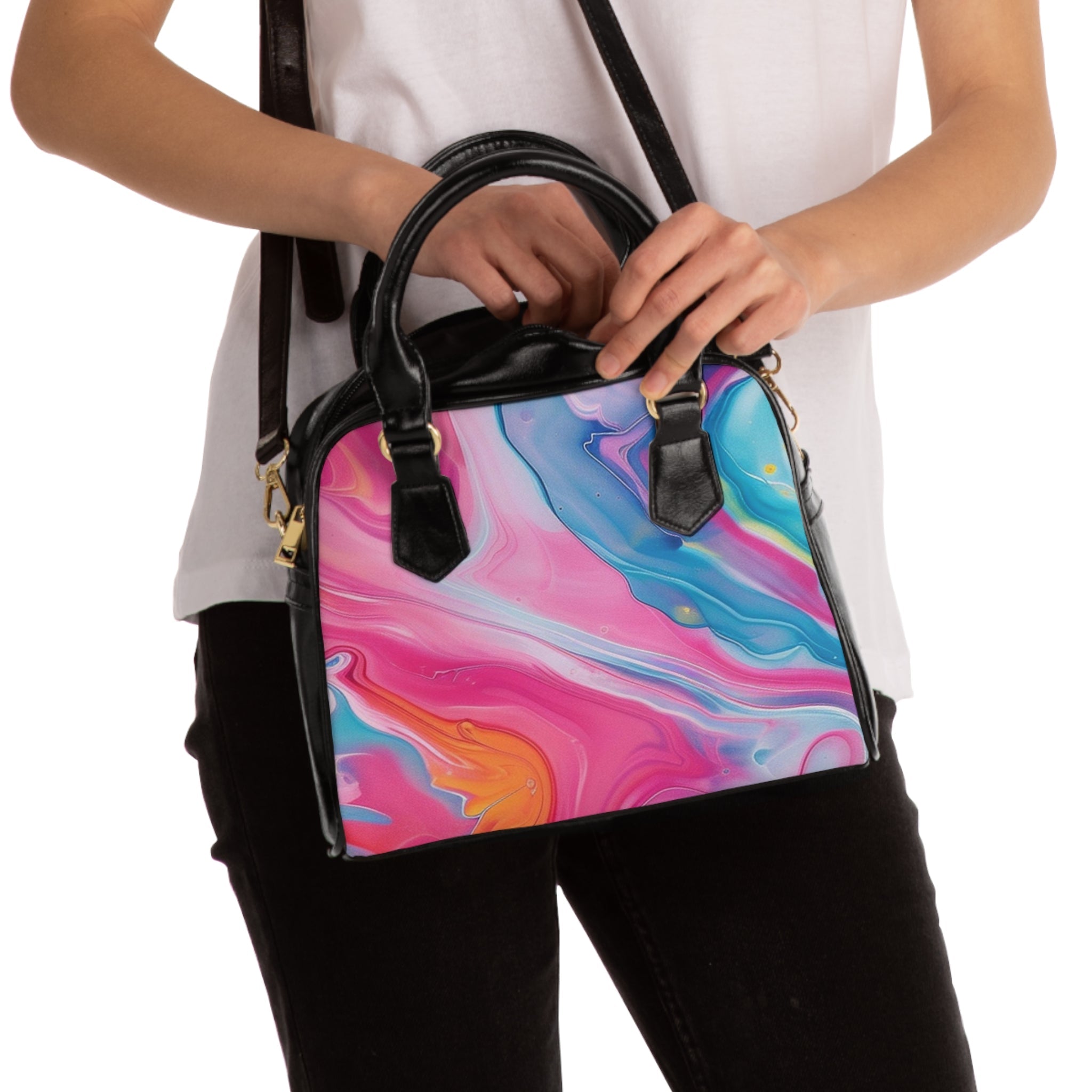 Abstract Swirl Black Leather Handbag, Artsulli - Art is Long, Life is Short, Bags, , , , , , , 