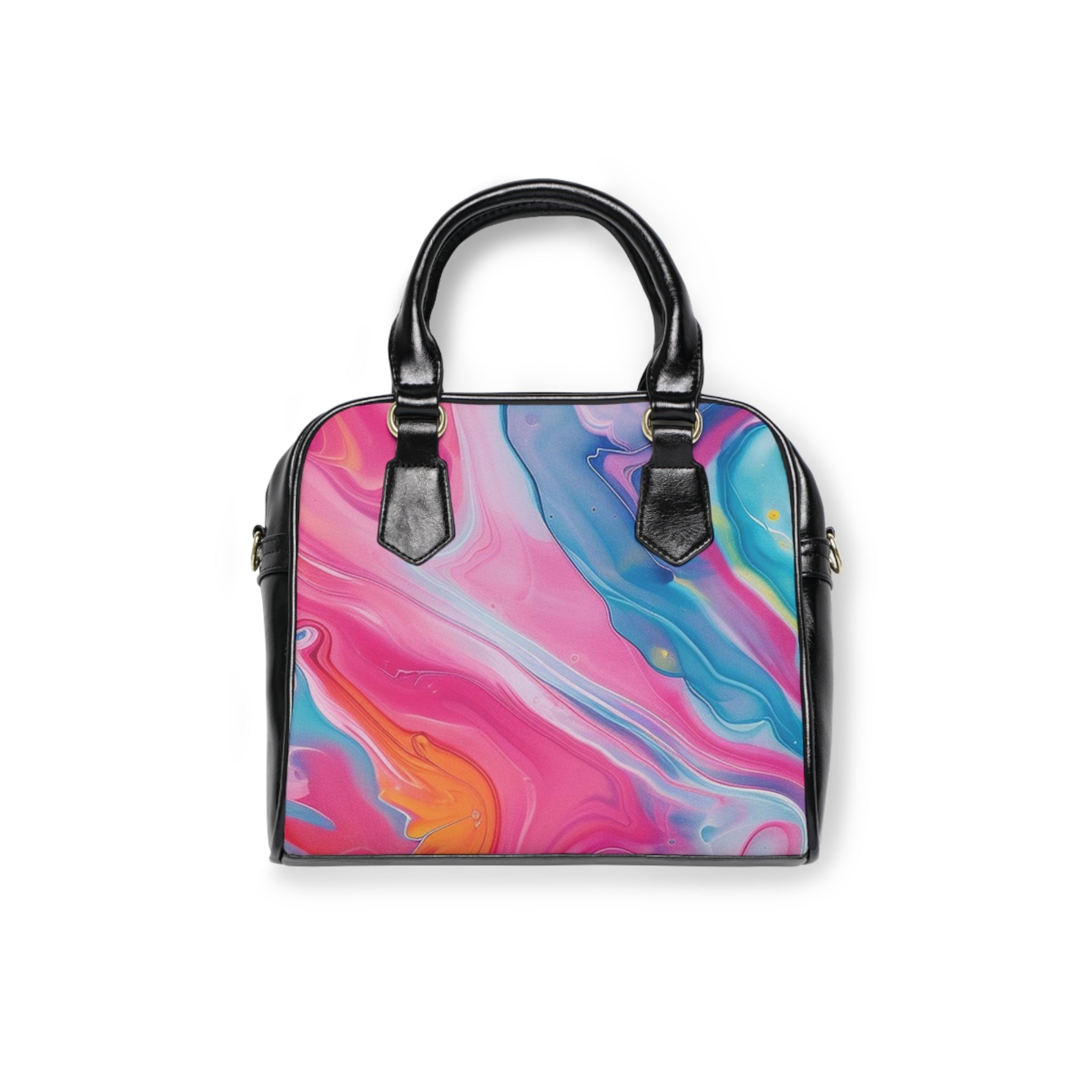 Abstract Swirl Black Leather Handbag, Artsulli - Art is Long, Life is Short, Bags, Size, 9.45" x 8.27", Color, Black, , , 25416525057863630911