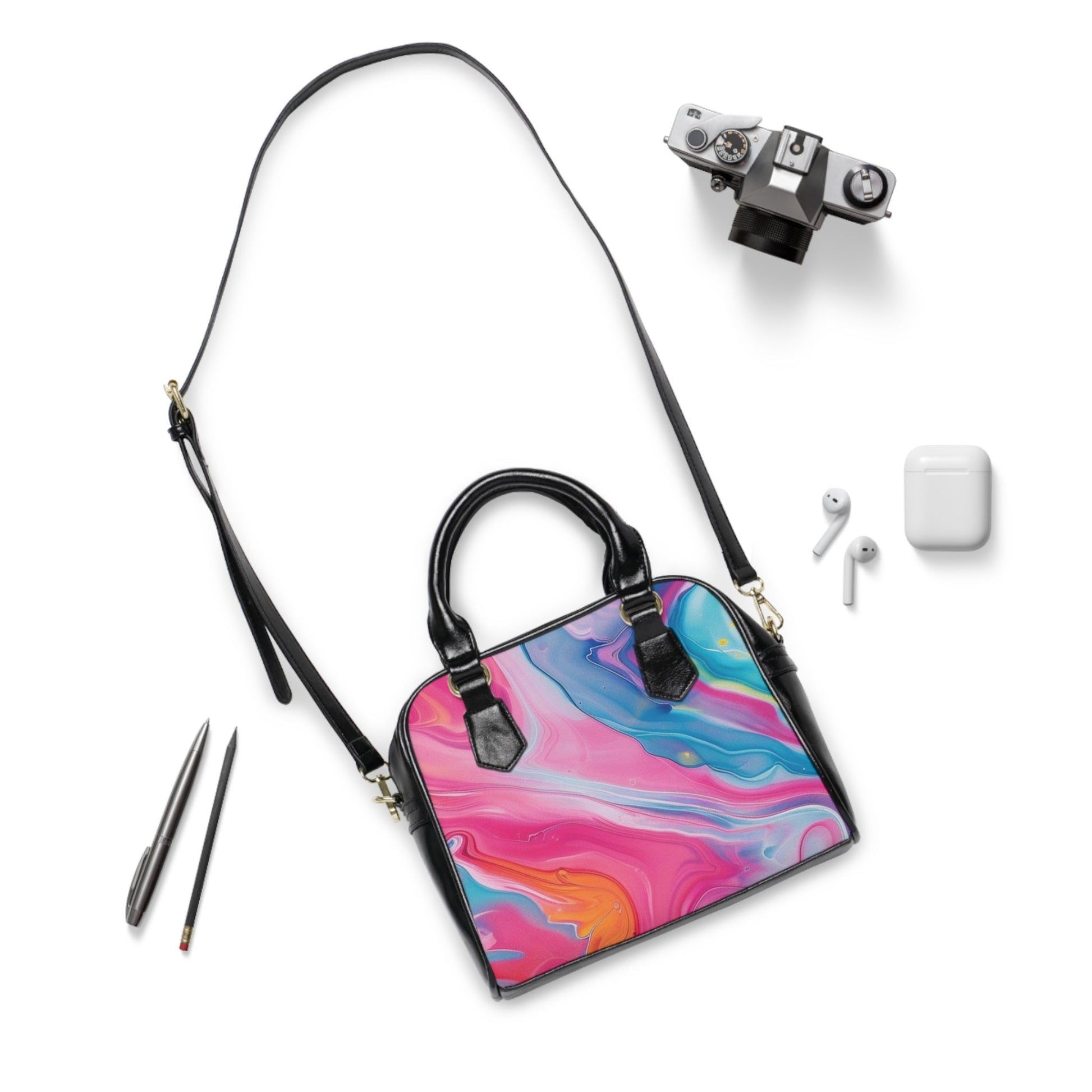 Abstract Swirl Black Leather Handbag, Artsulli - Art is Long, Life is Short, Bags, , , , , , , 