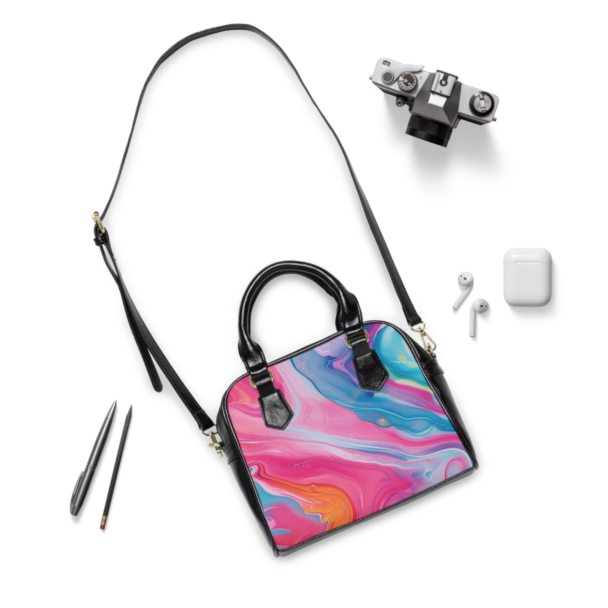 Abstract Swirl Black Leather Handbag, Artsulli - Art is Long, Life is Short, Bags, , , , , , , 