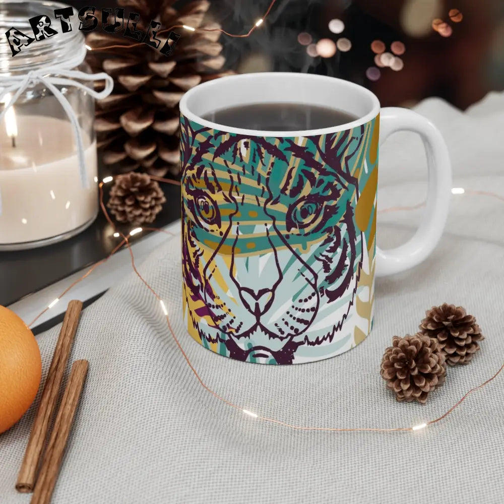Abstract Tiger Classic White Durable Ceramic Mug, Artsulli - Art is Long, Life is Short, Mug, , , , , , , 