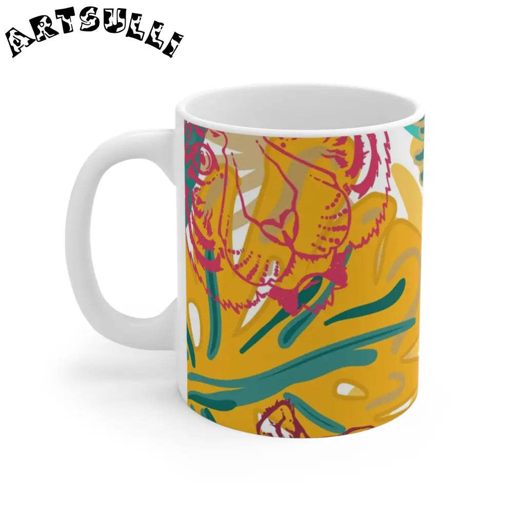Abstract Tiger Classic White Durable Ceramic Mug, Artsulli - Art is Long, Life is Short, Mug, , , , , , , 