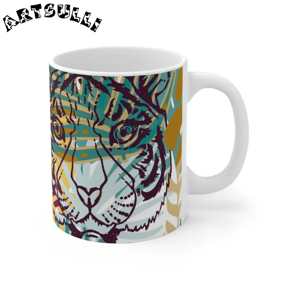 Abstract Tiger Classic White Durable Ceramic Mug, Artsulli - Art is Long, Life is Short, Mug, , , , , , , 
