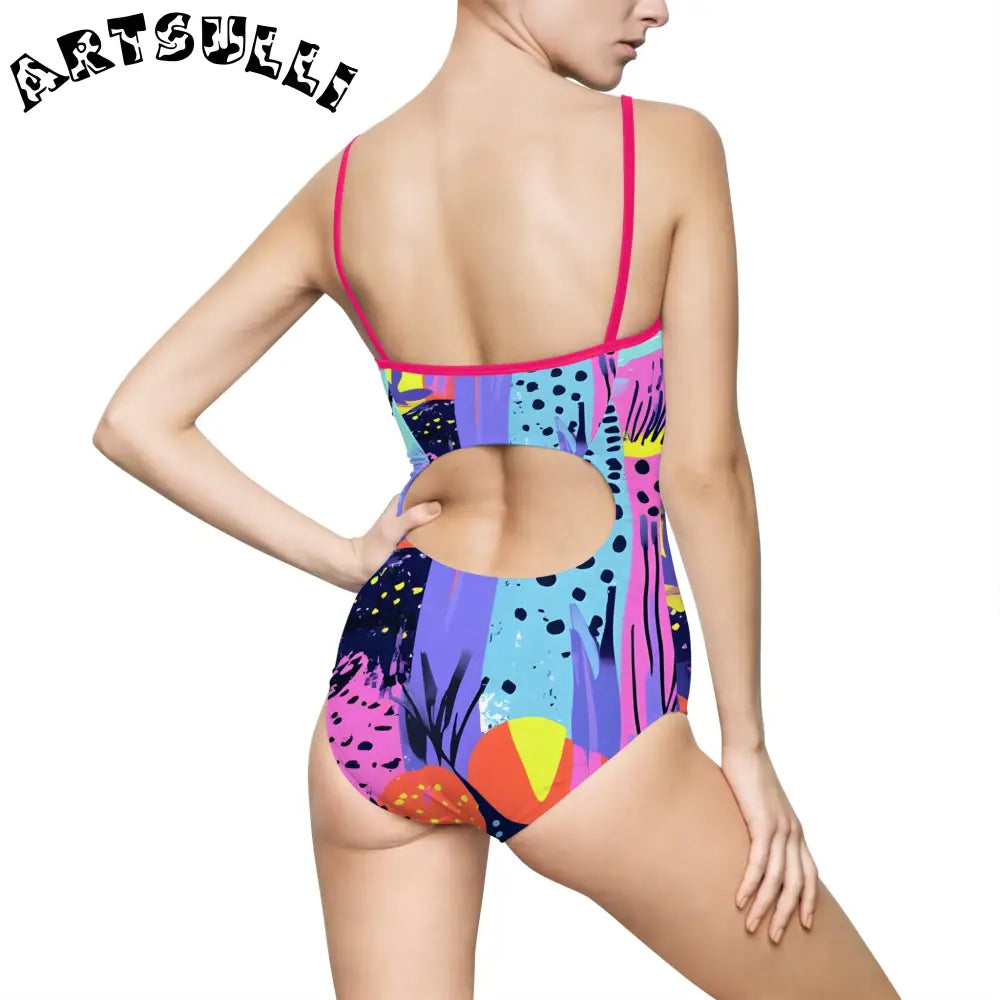 Abstract Tropical Illustrations Printed One-Piece Swimsuit, Artsulli - Art is Long, Life is Short, All Over Prints, , , , , , , 