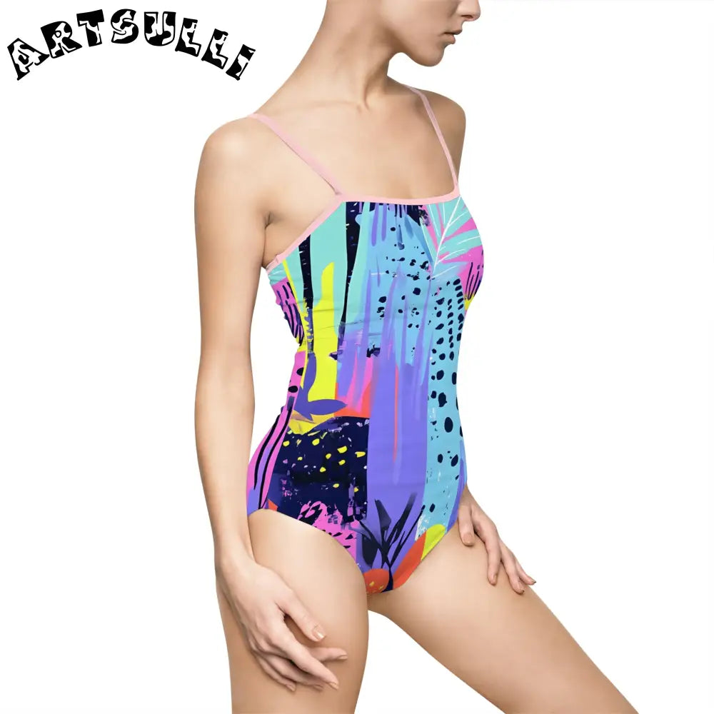 Abstract Tropical Illustrations Printed One-Piece Swimsuit, Artsulli - Art is Long, Life is Short, All Over Prints, , , , , , , 
