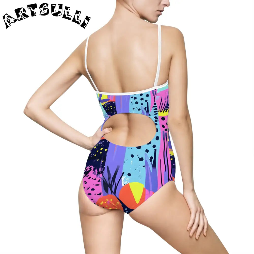 Abstract Tropical Illustrations Printed One-Piece Swimsuit, Artsulli - Art is Long, Life is Short, All Over Prints, , , , , , , 