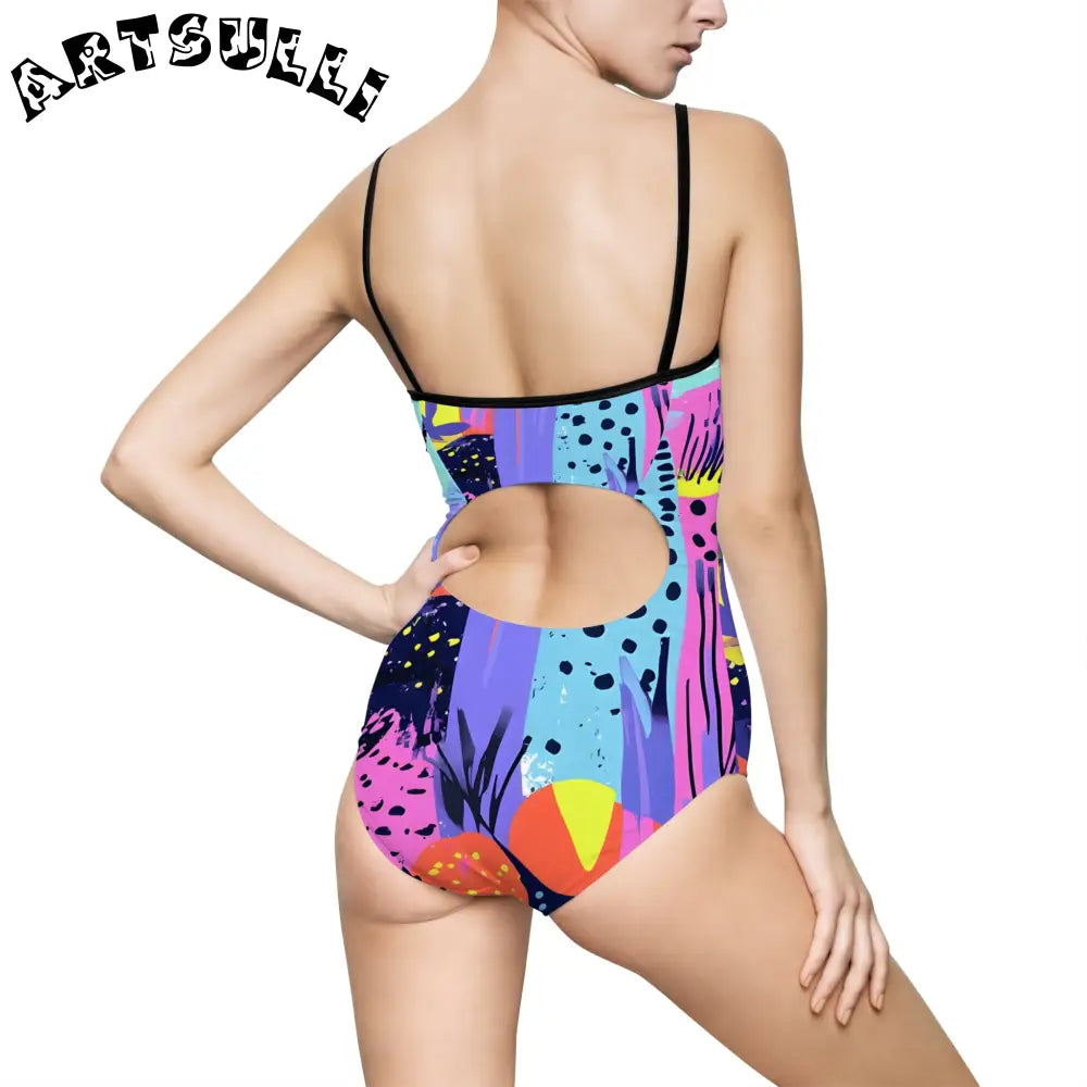 Abstract Tropical Illustrations Printed One-Piece Swimsuit, Artsulli - Art is Long, Life is Short, All Over Prints, , , , , , , 