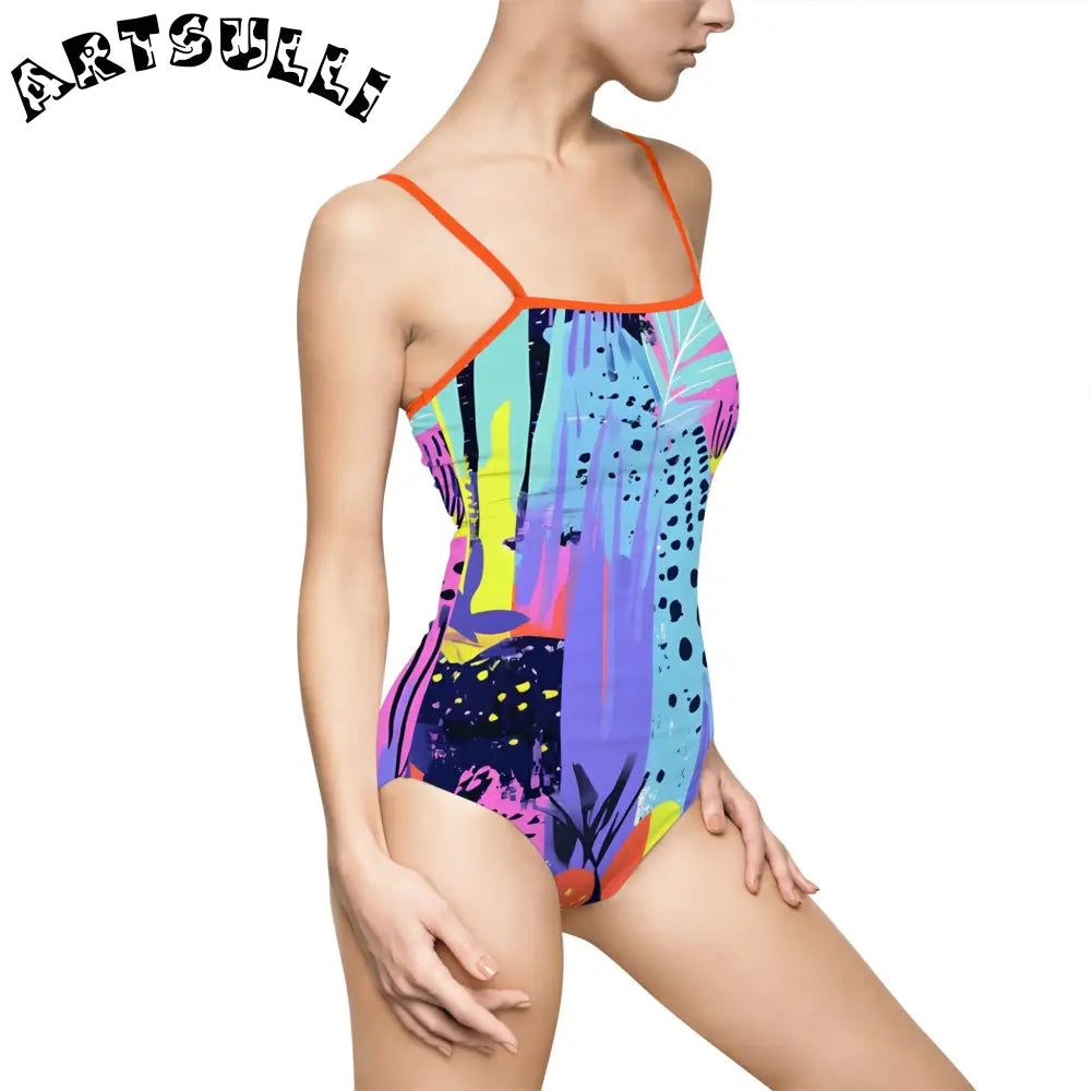 Abstract Tropical Illustrations Printed One-Piece Swimsuit, Artsulli - Art is Long, Life is Short, All Over Prints, , , , , , , 