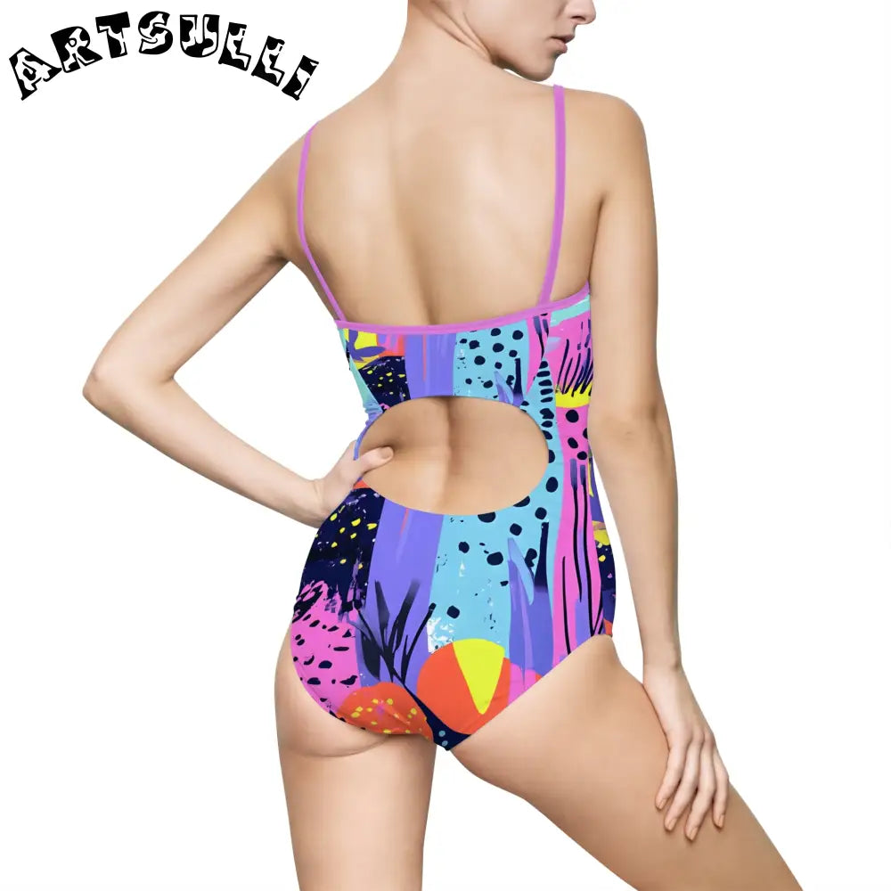 Abstract Tropical Illustrations Printed One-Piece Swimsuit, Artsulli - Art is Long, Life is Short, All Over Prints, , , , , , , 