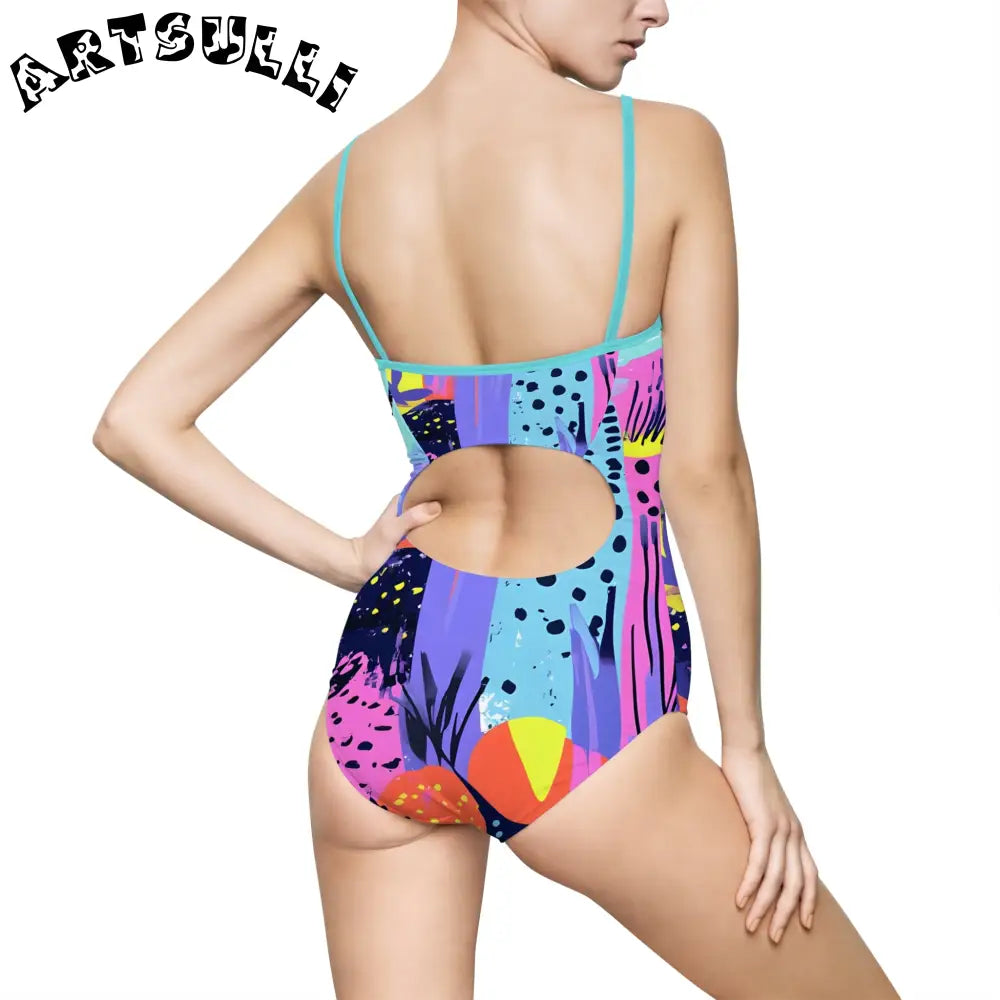 Abstract Tropical Illustrations Printed One-Piece Swimsuit, Artsulli - Art is Long, Life is Short, All Over Prints, , , , , , , 