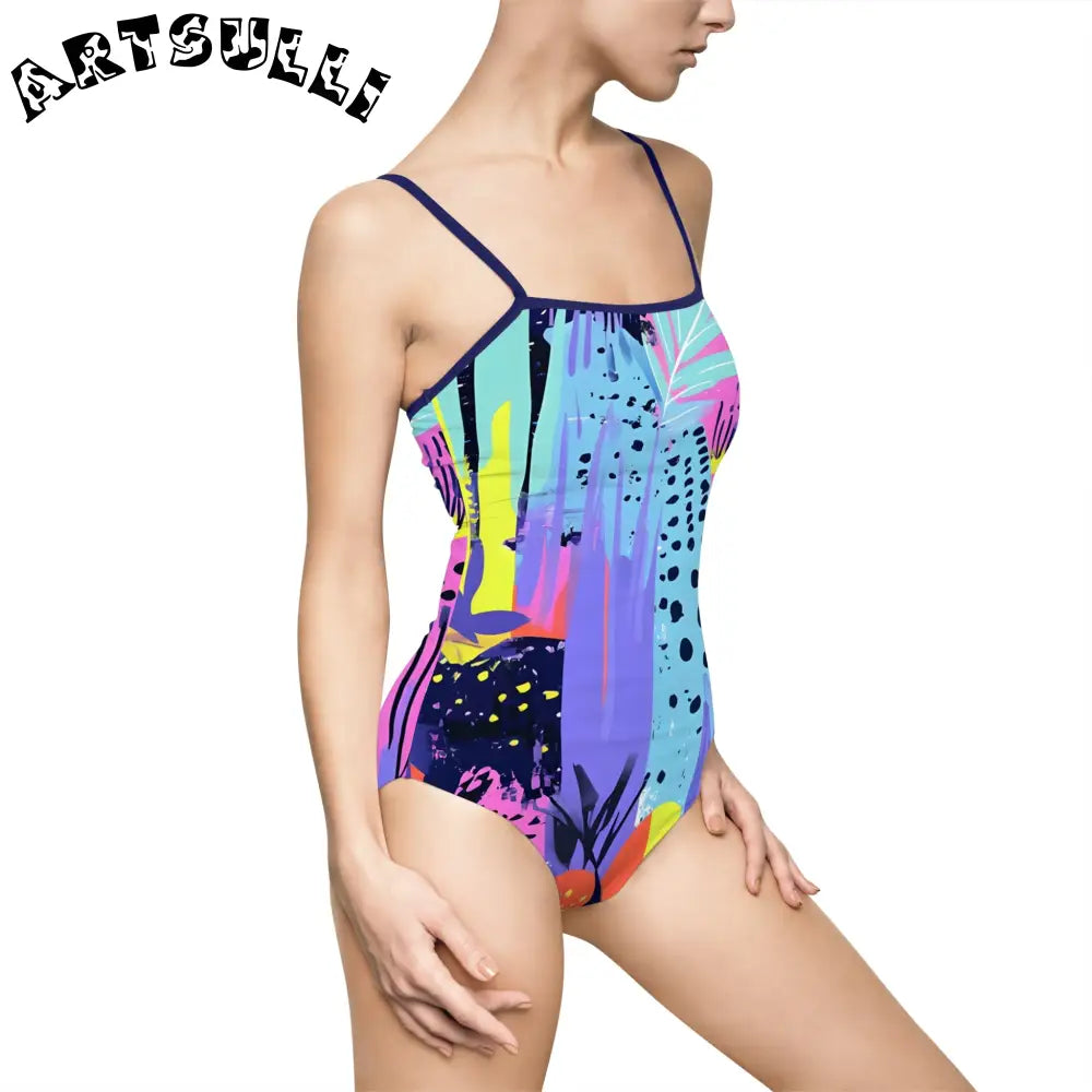 Abstract Tropical Illustrations Printed One-Piece Swimsuit, Artsulli - Art is Long, Life is Short, All Over Prints, , , , , , , 