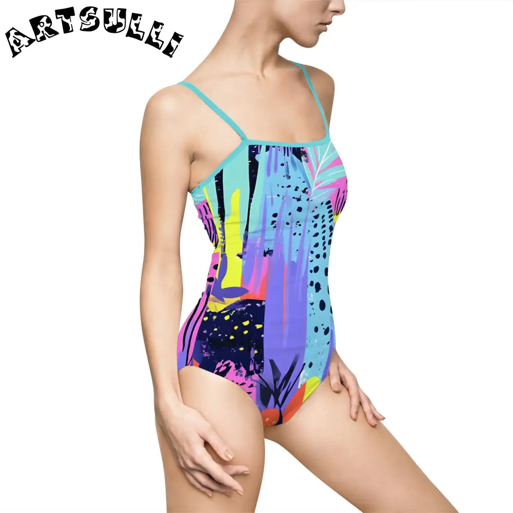 Abstract Tropical Illustrations Printed One-Piece Swimsuit, Artsulli - Art is Long, Life is Short, All Over Prints, , , , , , , 