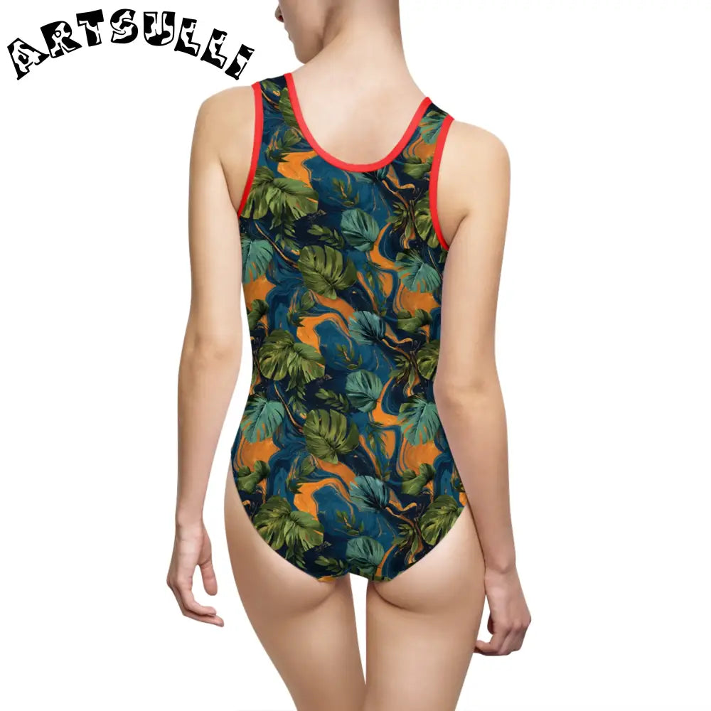 Abstract Tropical Leaf One Piece Swimsuit, Artsulli - Art is Long, Life is Short, All Over Prints, , , , , , , 