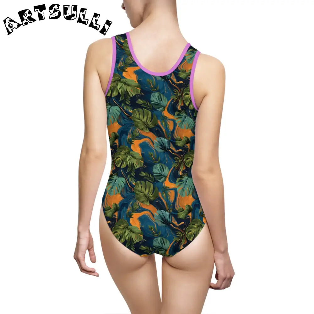 Abstract Tropical Leaf One Piece Swimsuit, Artsulli - Art is Long, Life is Short, All Over Prints, , , , , , , 