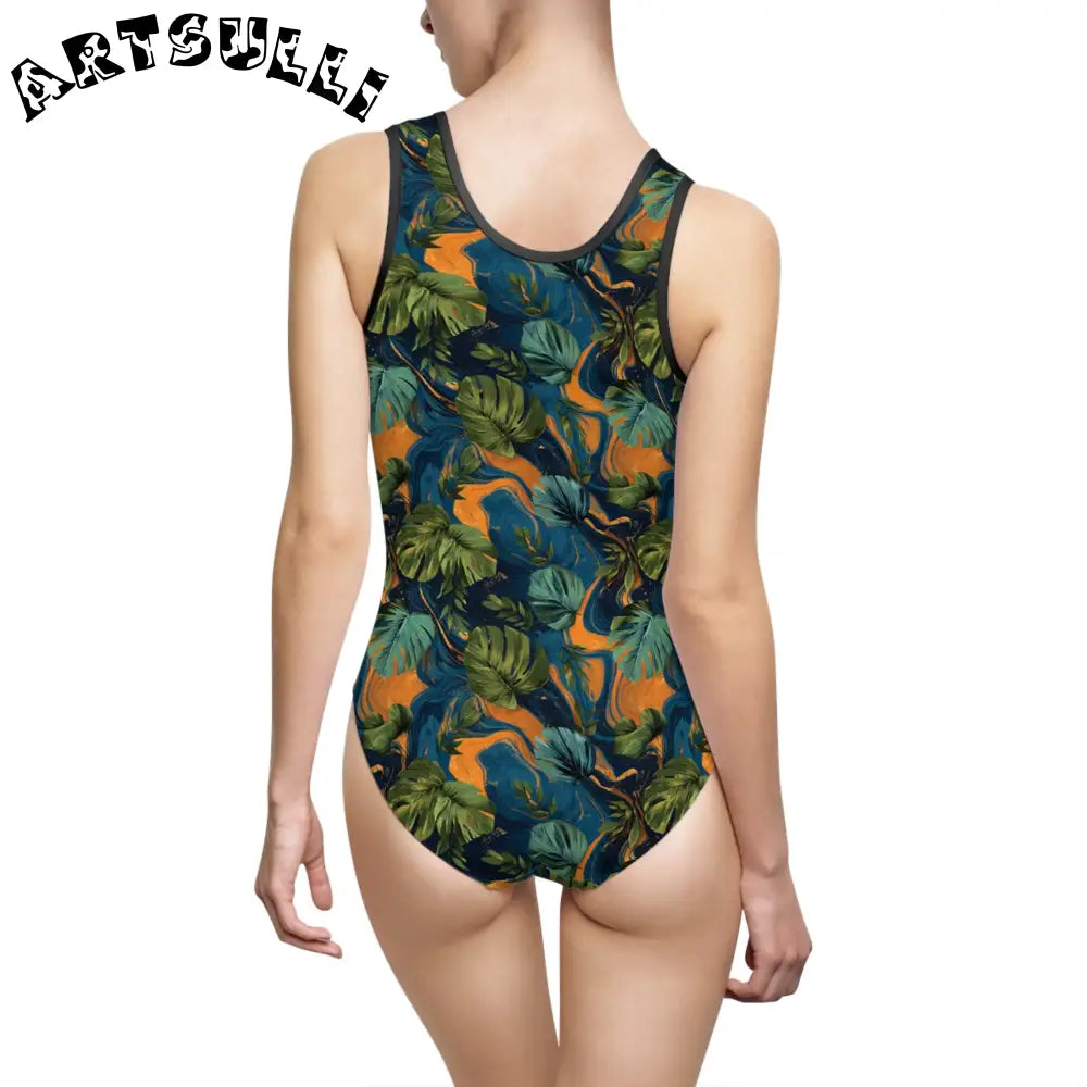 Abstract Tropical Leaf One Piece Swimsuit, Artsulli - Art is Long, Life is Short, All Over Prints, , , , , , , 