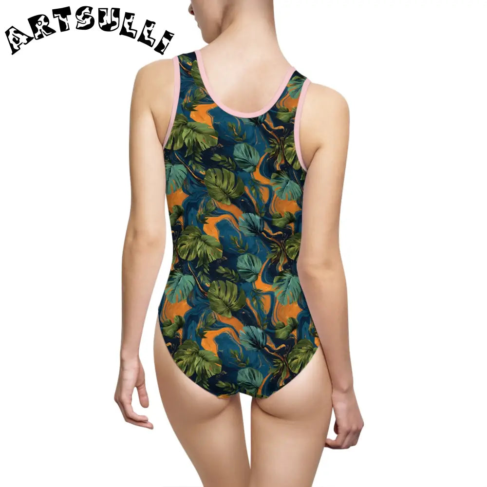 Abstract Tropical Leaf One Piece Swimsuit, Artsulli - Art is Long, Life is Short, All Over Prints, , , , , , , 