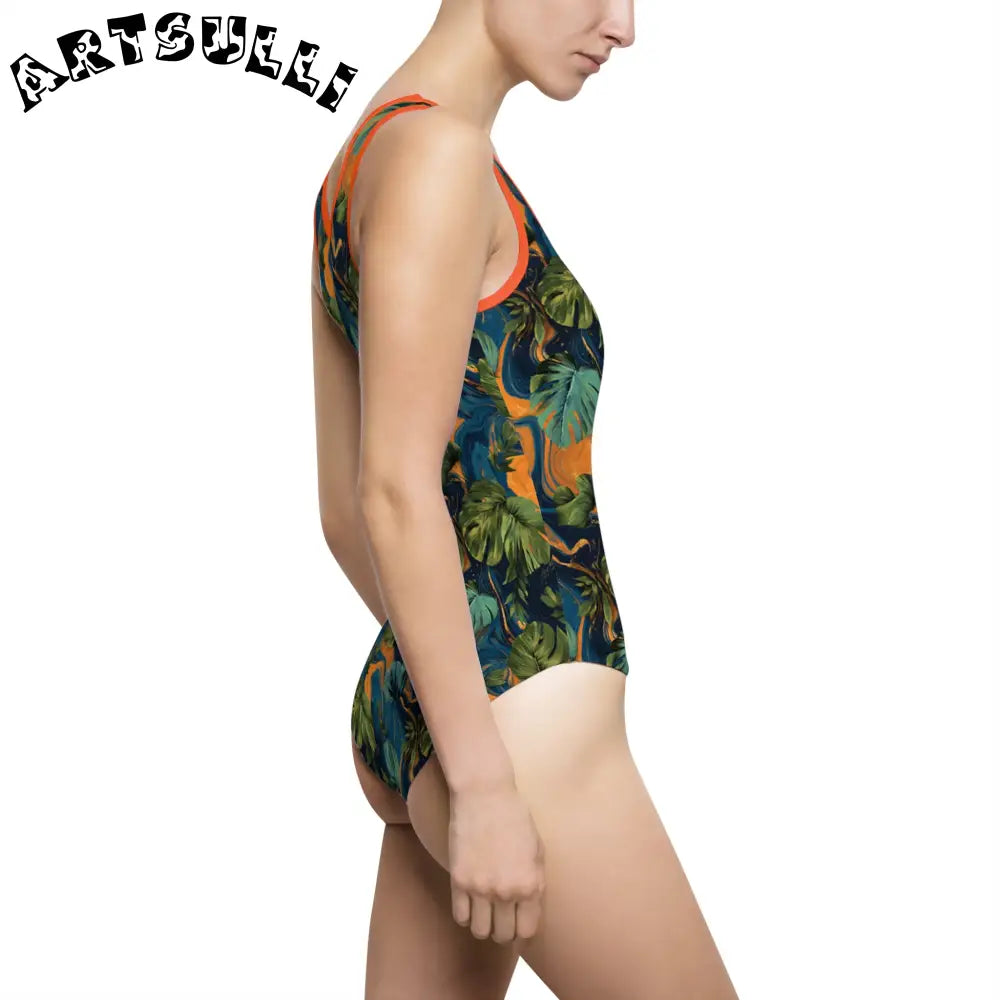 Abstract Tropical Leaf One Piece Swimsuit, Artsulli - Art is Long, Life is Short, All Over Prints, , , , , , , 