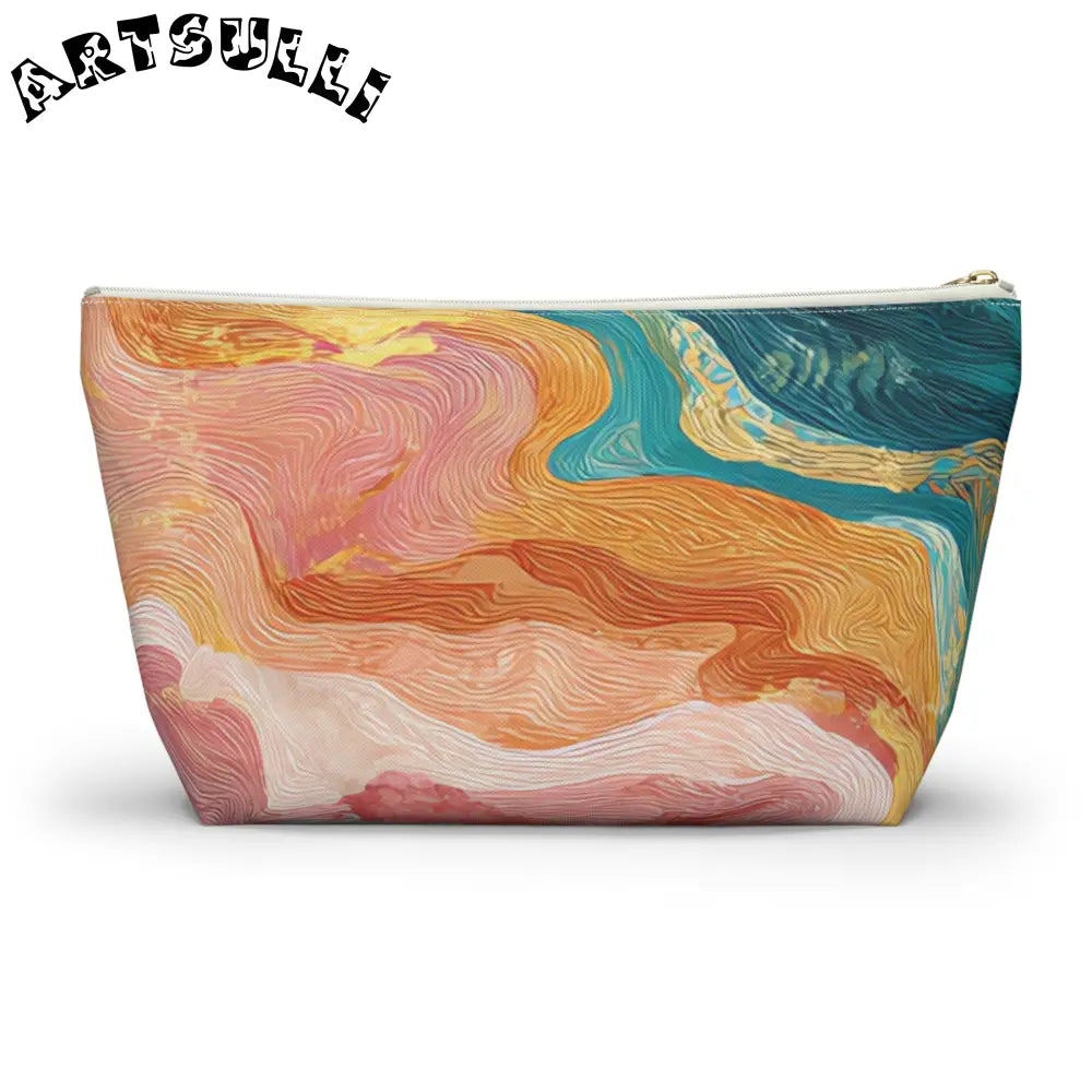Abstract Wavy Cosmetic Travel T-Bottom Pouch, Artsulli - Art is Long, Life is Short, Bags, , , , , , , 
