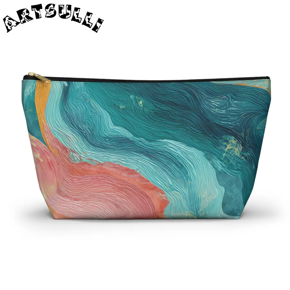 Abstract Wavy Cosmetic Travel T-Bottom Pouch, Artsulli - Art is Long, Life is Short, Bags, Size, Large, Color, Black zipper, , , 23224572230996144819