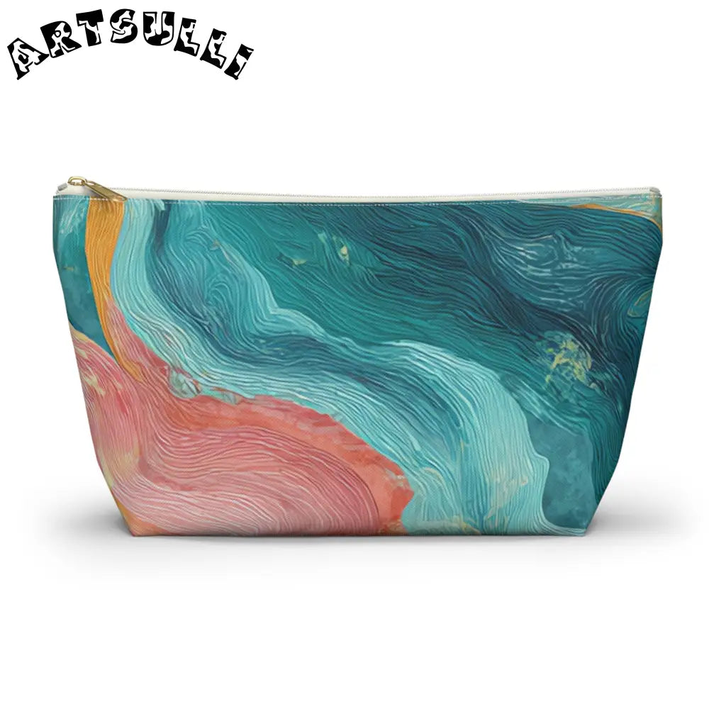 Abstract Wavy Cosmetic Travel T-Bottom Pouch, Artsulli - Art is Long, Life is Short, Bags, Size, Large, Color, White zipper, , , 24986678316831495454