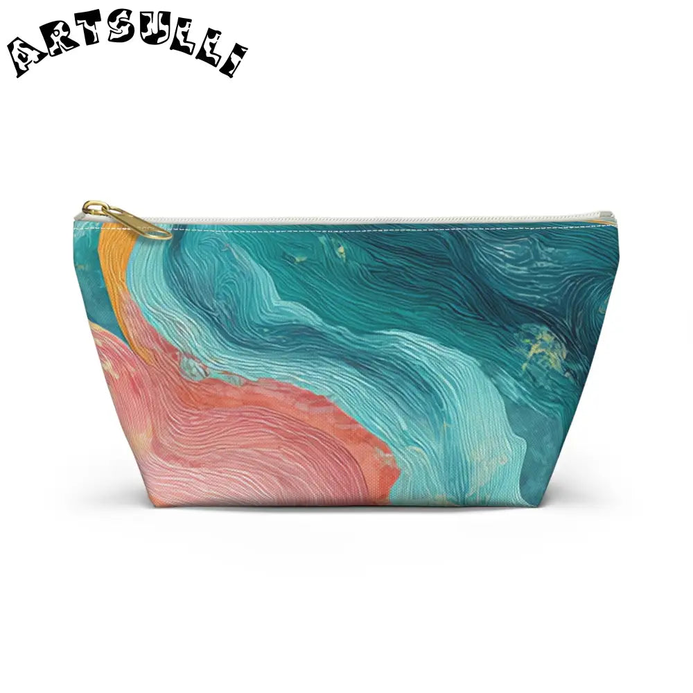 Abstract Wavy Cosmetic Travel T-Bottom Pouch, Artsulli - Art is Long, Life is Short, Bags, Size, Small, Color, White zipper, , , 51514948708123342698