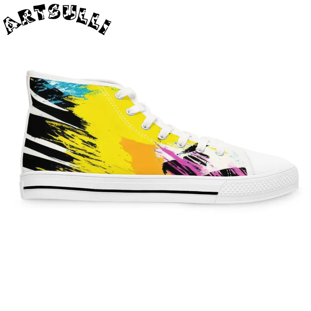 JAKKOUTTHEBXX Abstract Yellow Paint Splatter High Top Sneakers with Deodorant Memory Foam Insoles 2025