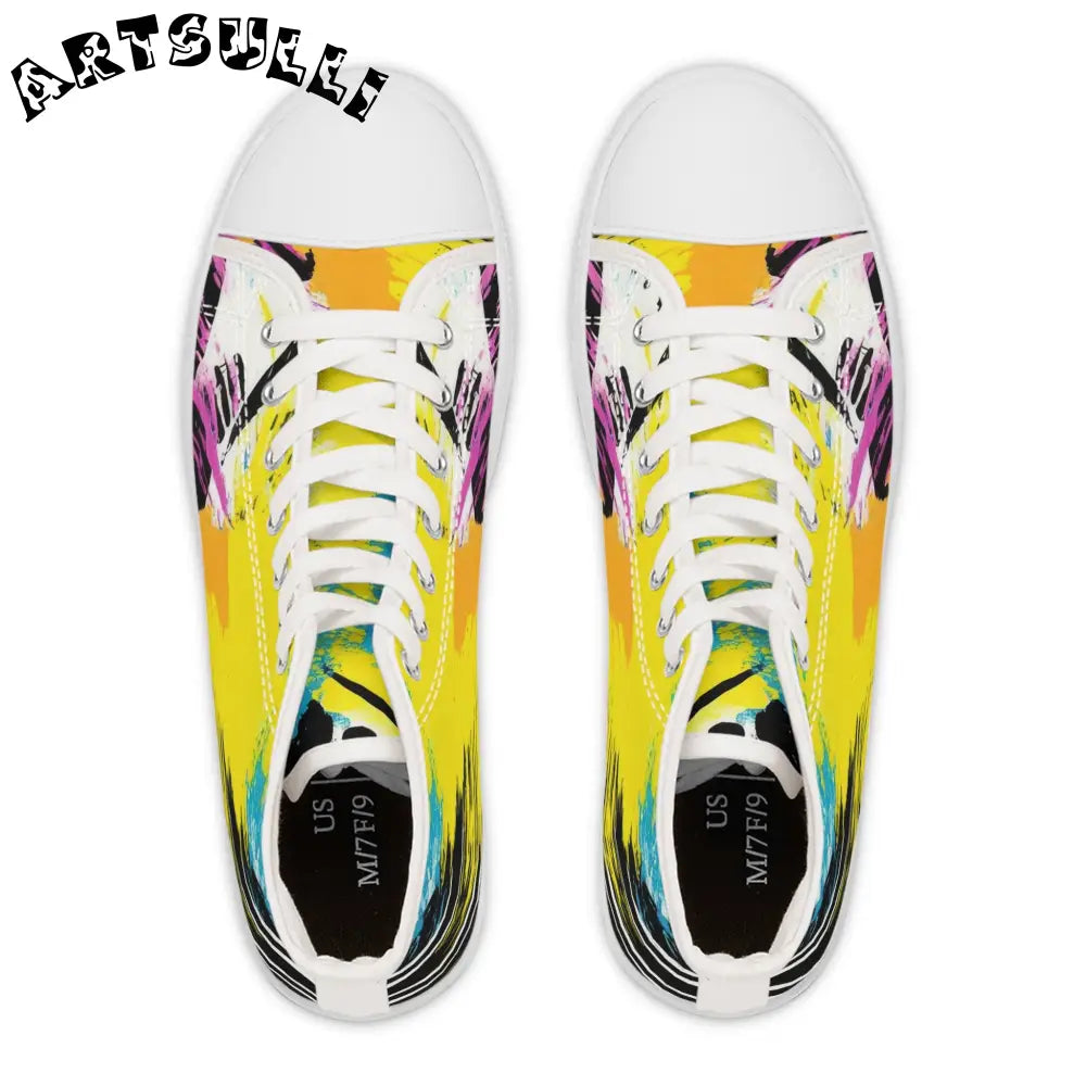 JAKKOUTTHEBXX Abstract Yellow Paint Splatter High Top Sneakers with Deodorant Memory Foam Insoles 2025