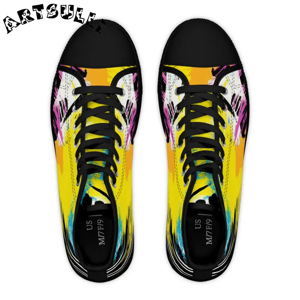 JAKKOUTTHEBXX Abstract Yellow Paint Splatter High Top Sneakers with Deodorant Memory Foam Insoles 2025