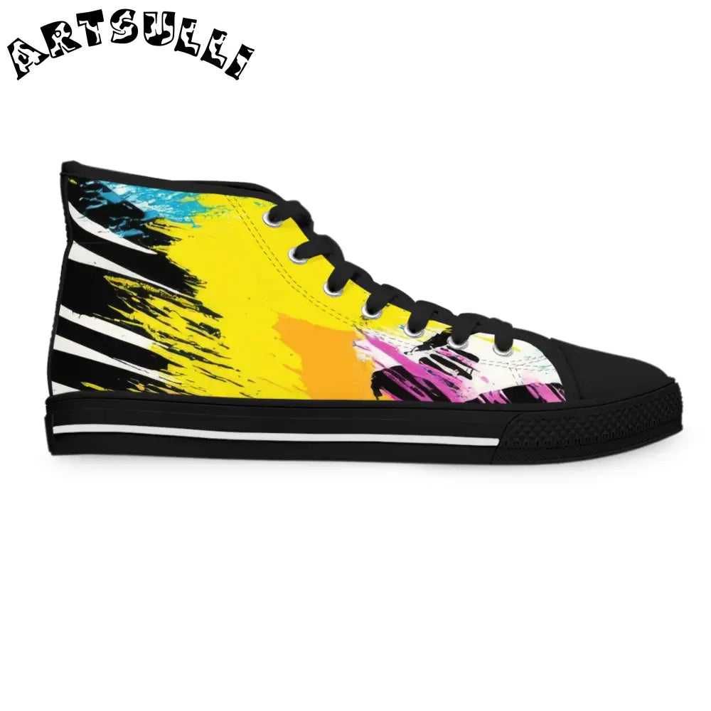JAKKOUTTHEBXX Abstract Yellow Paint Splatter High Top Sneakers with Deodorant Memory Foam Insoles 2025