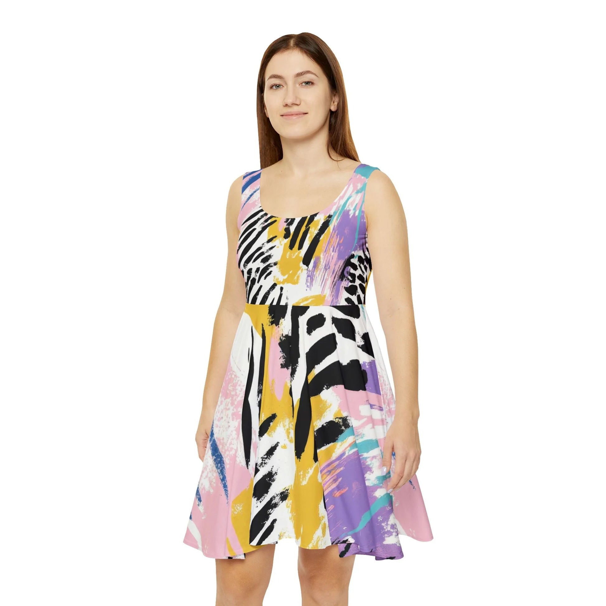 Abstract Zebra Custom Skater Dress, Artsulli - Art is Long, Life is Short, All Over Prints, , , , , , , 