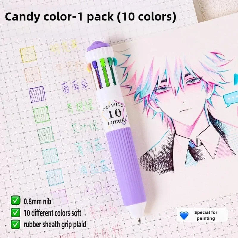 Buy The Best By Artsulli - Art is Long Life Short - Languo 120/10 Color Ballpoint Pen Cartoon 0.8mm Soft Grip Press Multicolor Writing