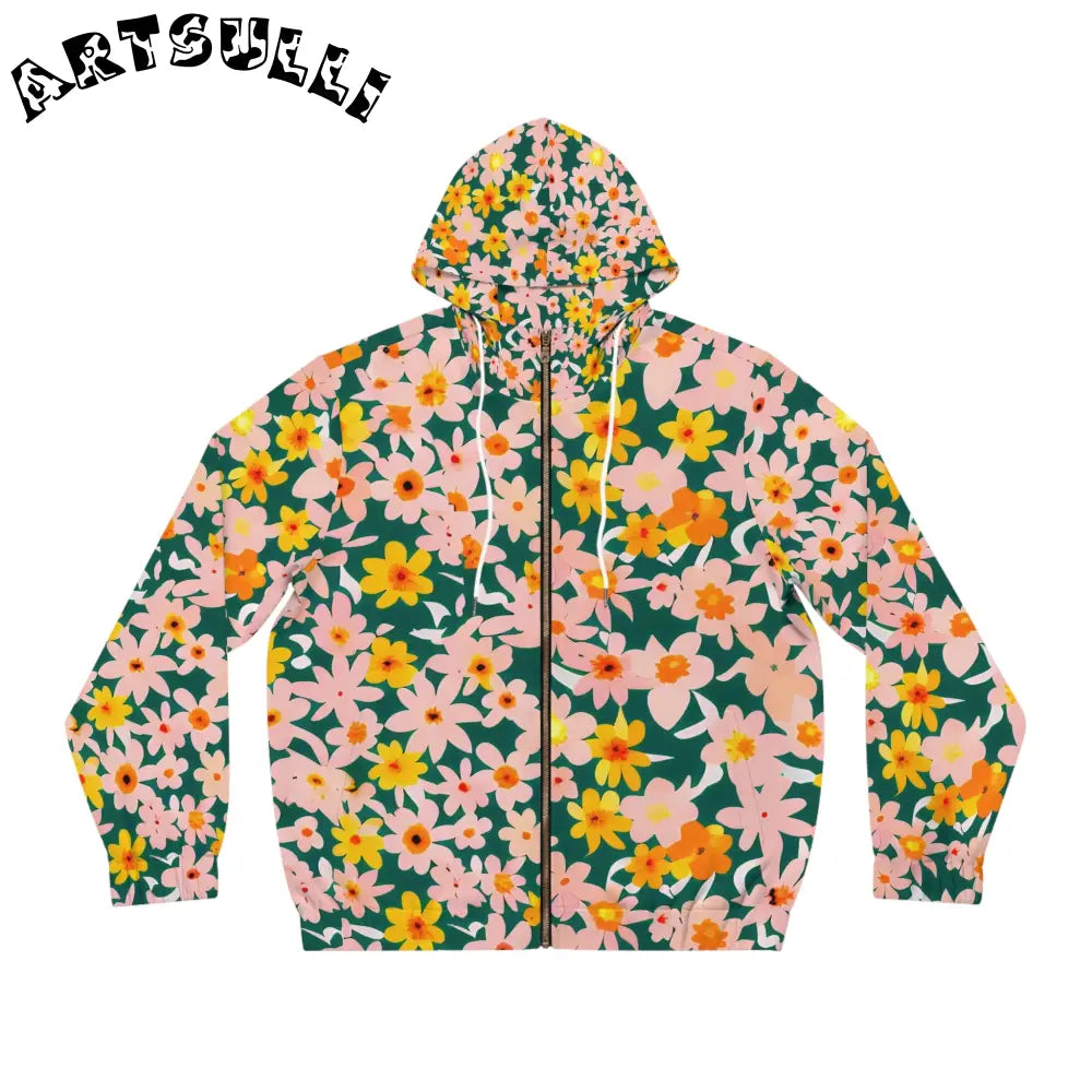 All Over Floral Zip Hoodie, Artsulli - Art is Long, Life is Short, All Over Prints, Size, S, Color, White, , , 82386558024357103123